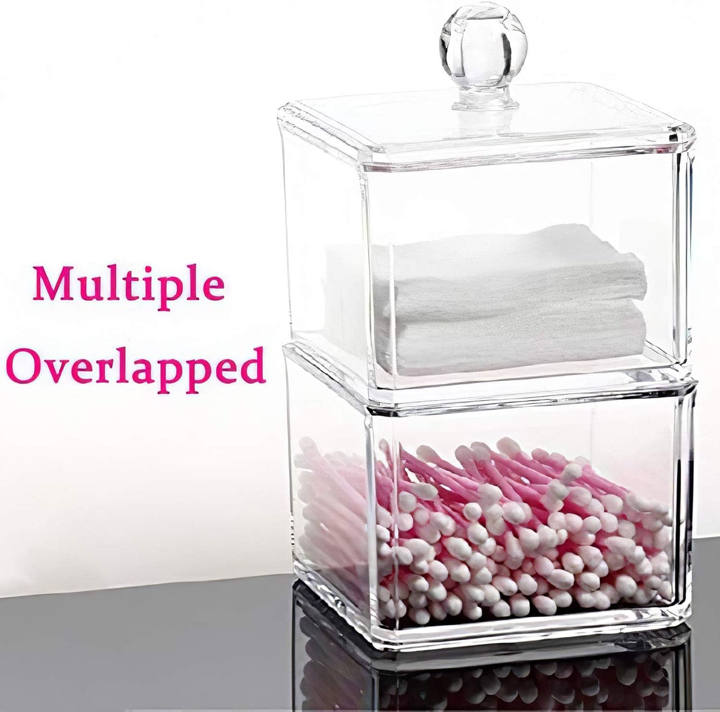 Skiennix Stackable Square Acrylic Cotton Ball Holder - Stylish Q-Tip Dispenser for Bathroom | Single Pack