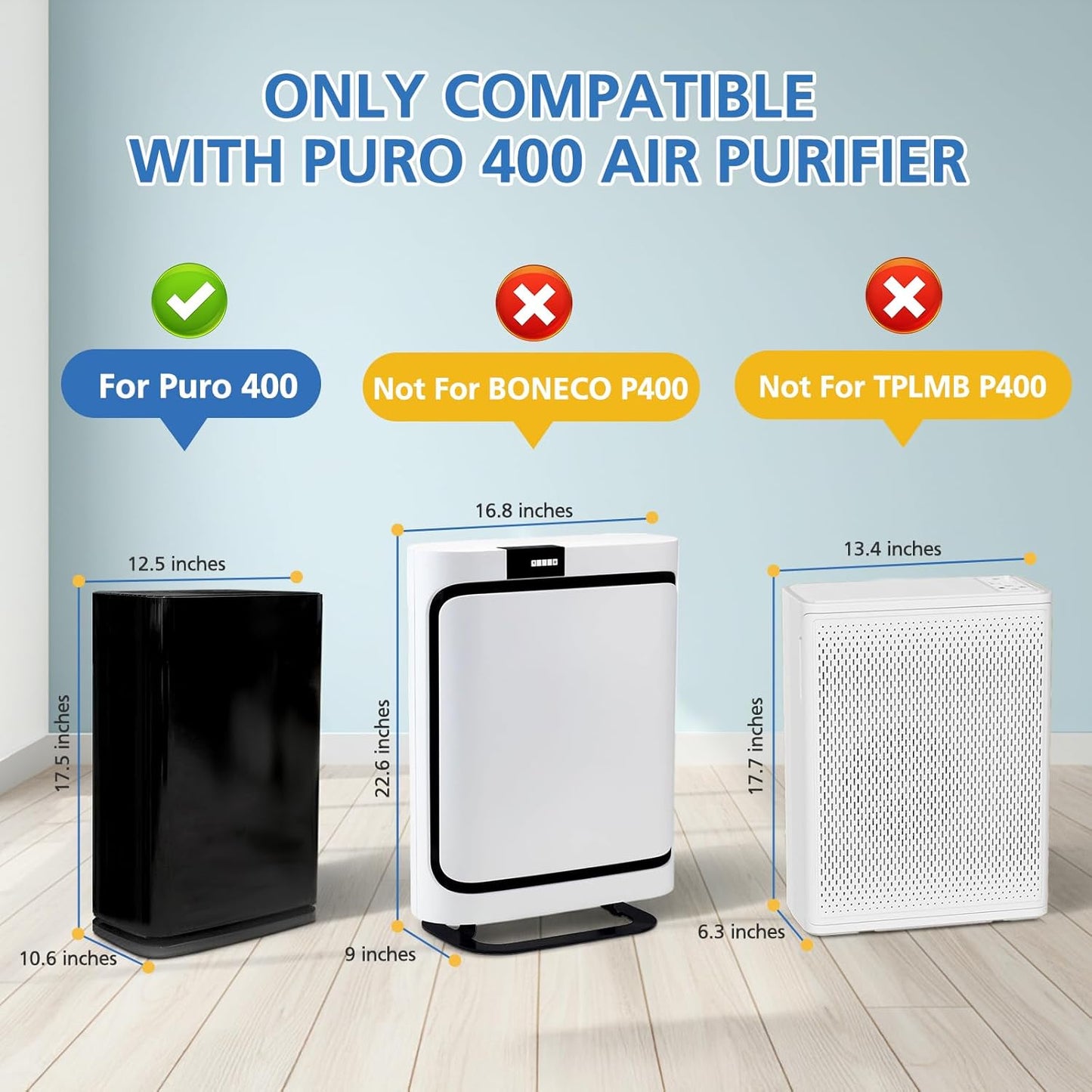 Puro 400 Air Purifier Replacement Filter - 3-in-1 Activated Carbon for Pet Dander, Smoke & Dust | 2 Pack