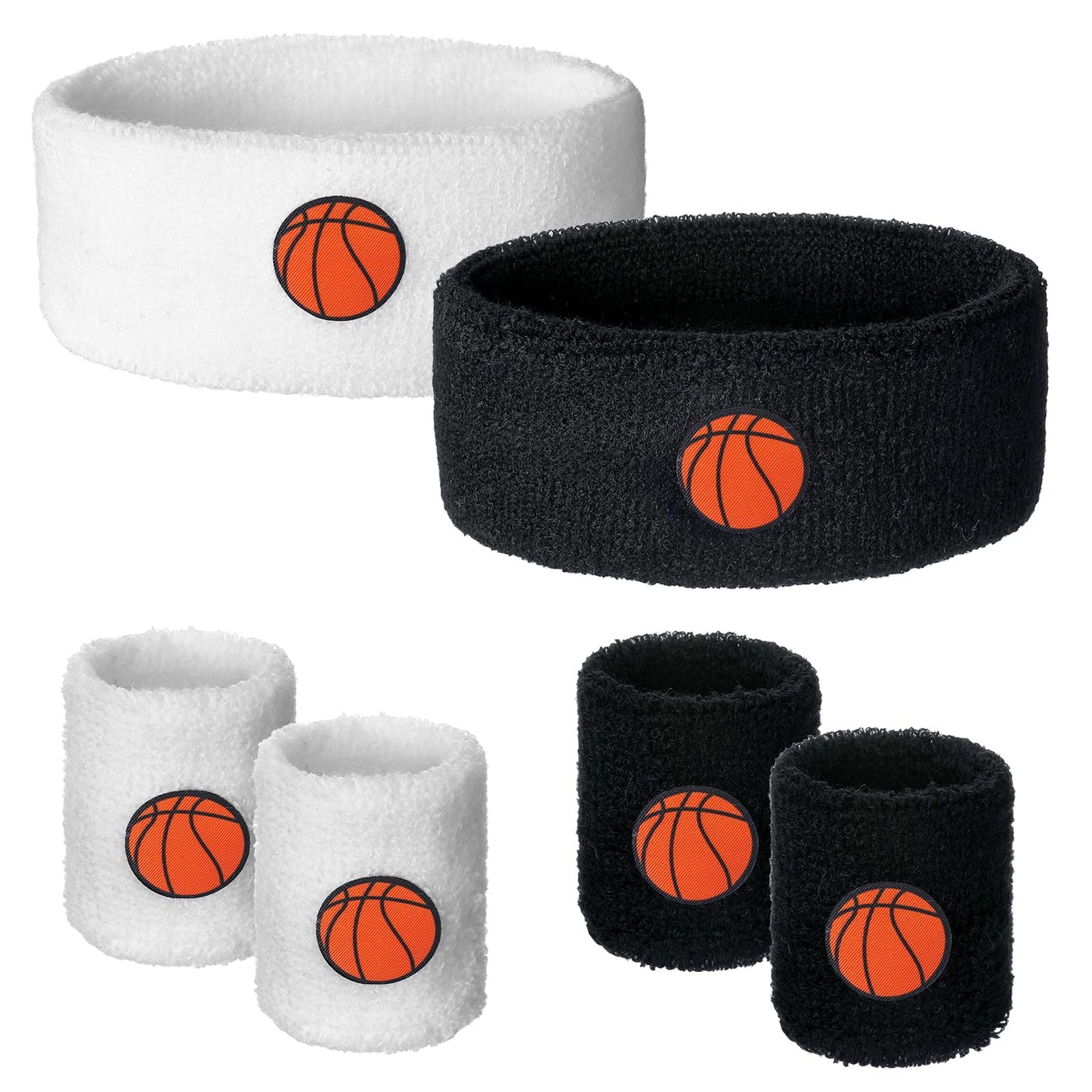 QFGasre 6pcs Sweatband Set Sports Headband Wristband Set 4 Moisture Wicking Athletic Wristband and 2 Headbands Wrist Sweatband Men Women Terry Cloth Sweat Absorbing Headband for Workout