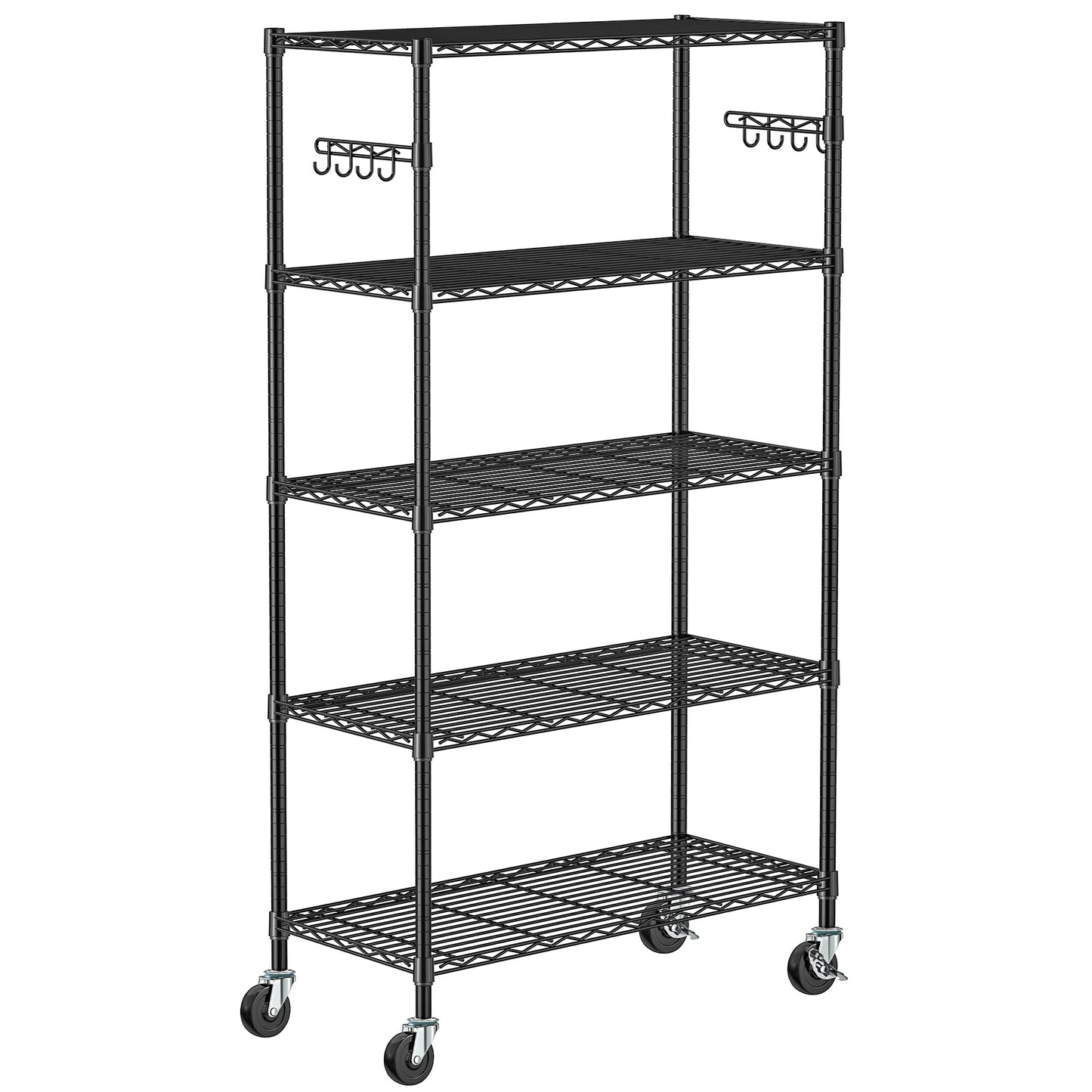Folews 5 Tier Storage Shelves with Wheels - Adjustable Wire Shelving Unit Metal Shelves for Storage Rolling Utility Shelf Organizer Rack for Kitchen Garage Pantry Closet Laundry(14D x 36W x 75H)
