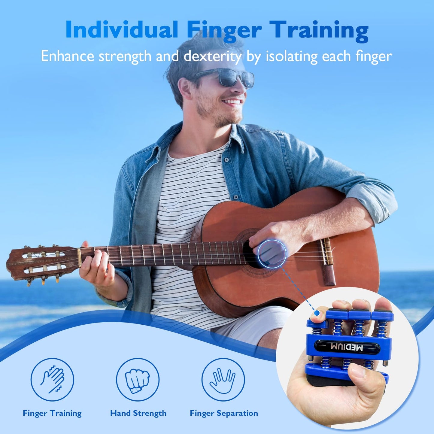 FitBeast Finger Strengthener, Finger Exerciser 3-Pack, Hand Exerciser for Improve Dexterity and Strength in Fingers, Hands, Forearms–Grip Strength Trainer for Musicians, Climbers (3 Piece Set)