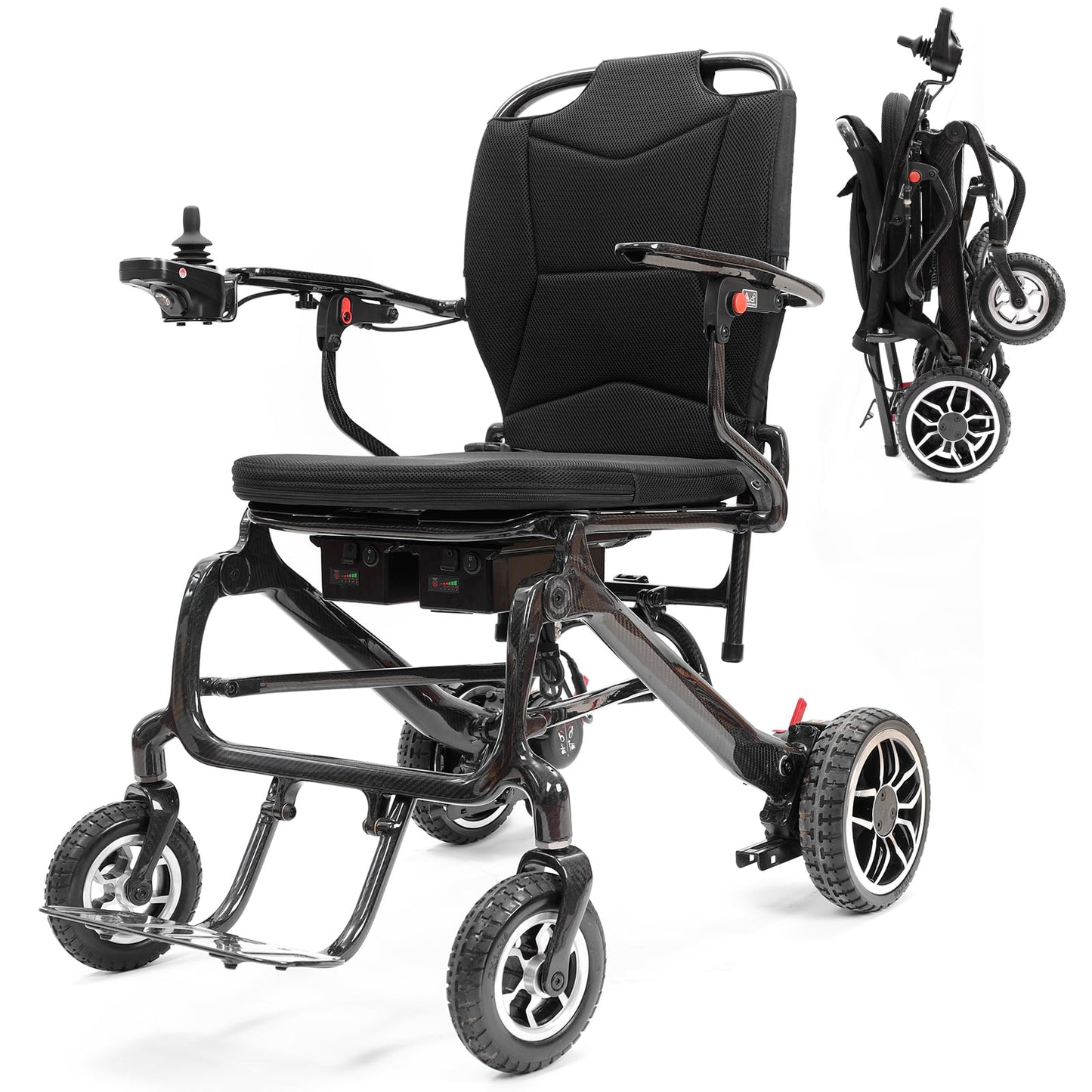 John Dawson Electric Wheelchairs for Adults 33LBS 100% Carbon Fiber, 30 Miles Long Range Lightweight Foldable Motorized Wheelchair with Dual 10Ah Batteries & Dual Motors