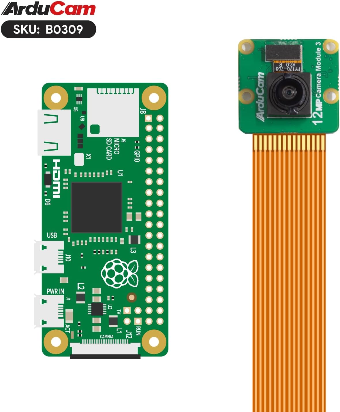 Arducam 3, 12MP IMX708 102(H) 5, 4/4B, 3/2/Zero for Raspberry Pi Camera Module Wide Angle Fixed Focus HDR Camera