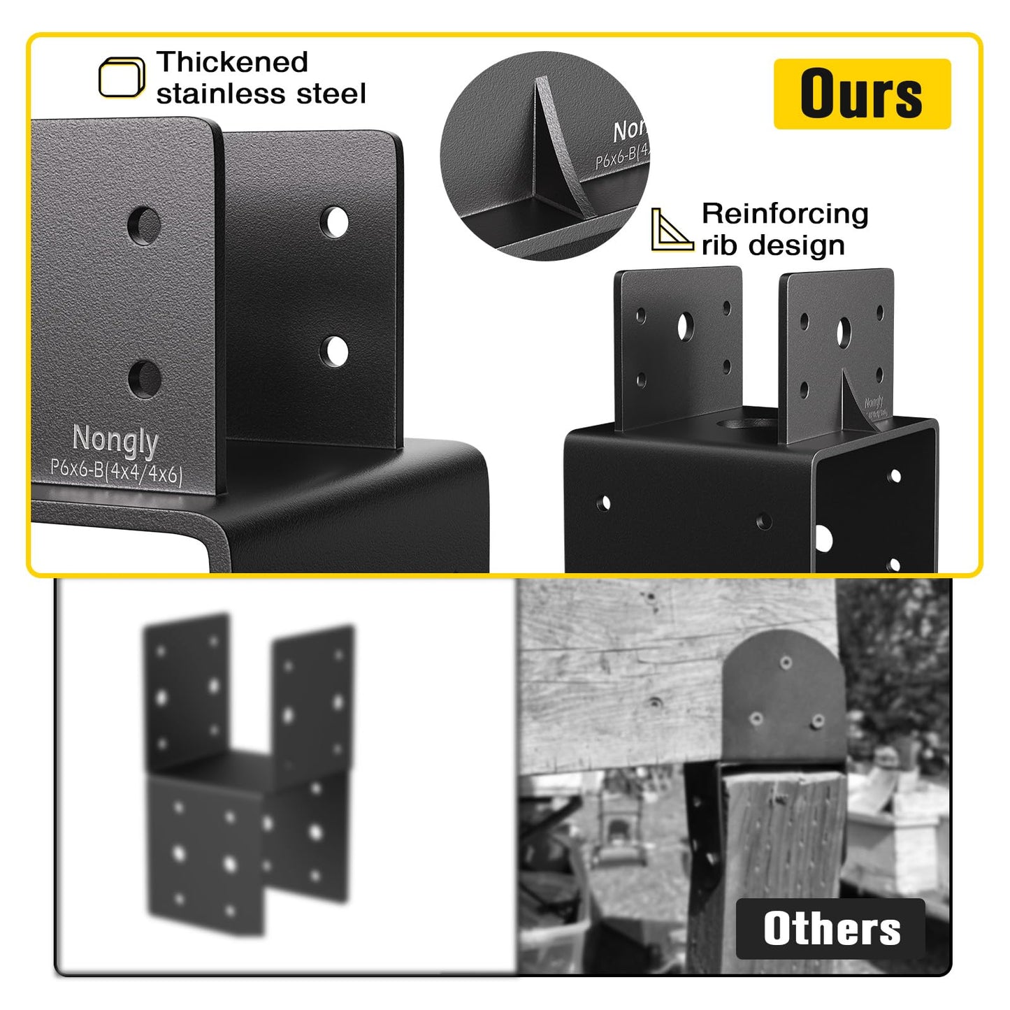 Nongly Post Anchor Connector Post Base Bracket for Supporting Wood Beams (4Pack, 6x6-4x6)