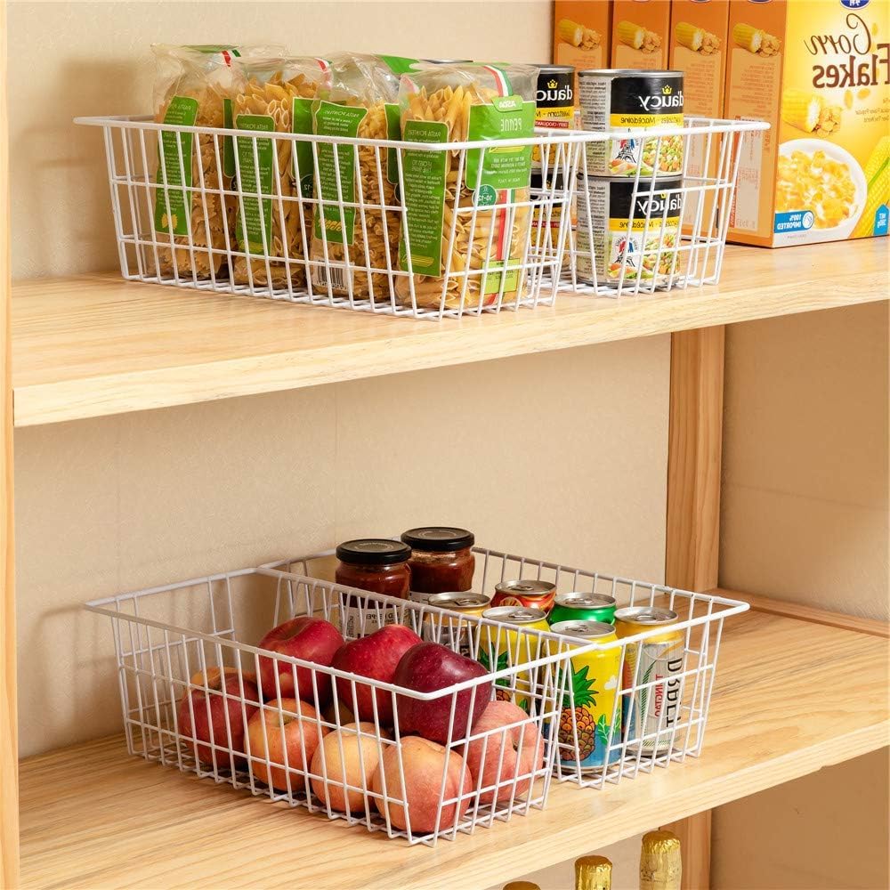 SANNO Freezer Baskets Wire Storage Baskets Bin Organizer Food, Kitchen, Basket Organizers Bins for Home, Bathroom, Closet Organization, White, 8