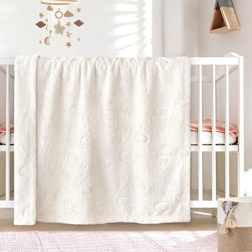 BORITAR Fleece Baby Blanket - Ultra Soft 3D Animal Design | Cozy Infant Toddler Receiving Blanket (30x40 Inches, Cream)