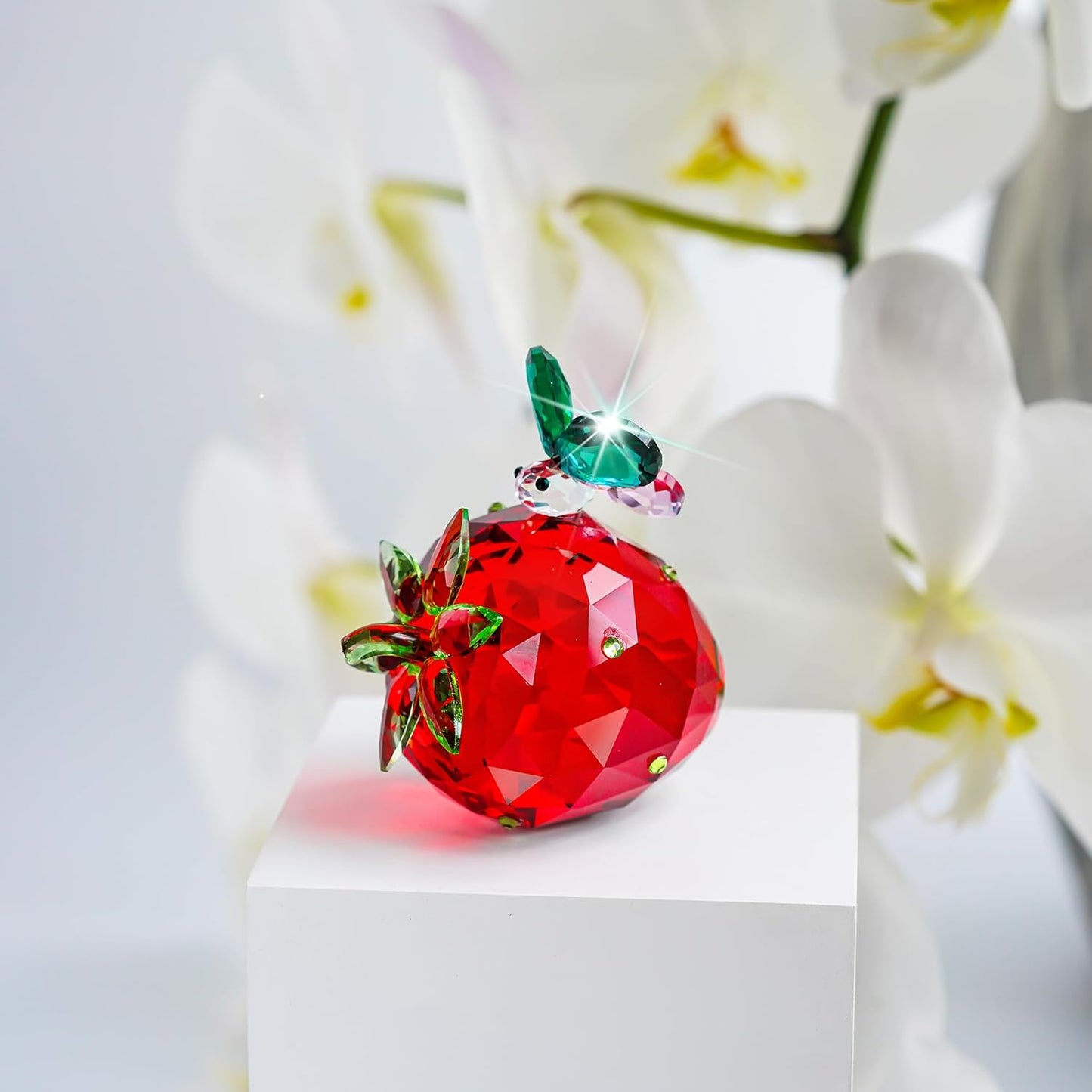 QFkris Crystal Strawberry Figurine - Mini Glass Art Collectible | Perfect Gift for Home Decor & Birthdays