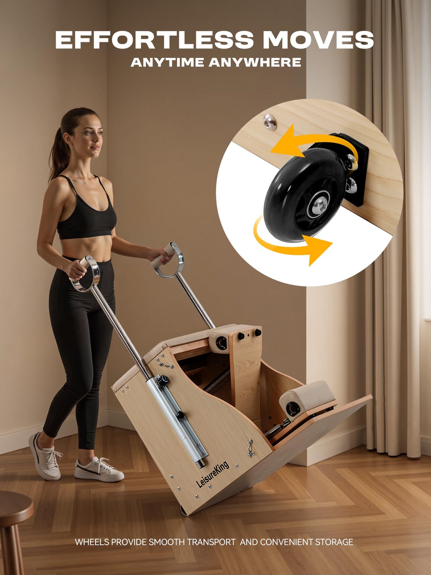 LeisureKing Pilates Combo Chair for Home Workouts, Wunda Chair with 5-Level Handles, Split Pedals, Resistance Bands, for Studio, Gym, Pilates Workout, Rehabilitation Exercises, Easy Assembly, Beige