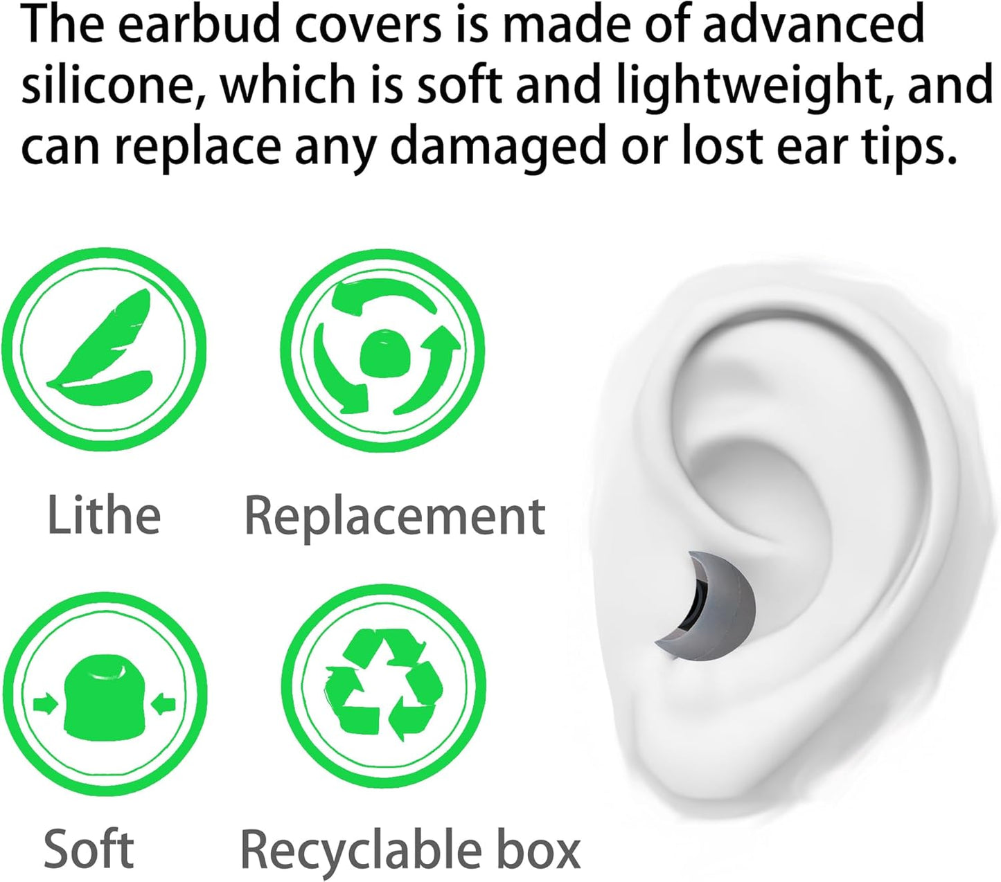 MQIMY 3.8mm -5.1mm) 18 Silicone Replacement Earbud Tips Earbud Covers Eartips Fit Most in-Ear Earbuds(Inner Hole