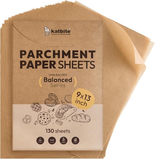 Katbite Parchment Paper Sheets - 130 Pcs Unbleached Non-Stick Baking Paper, 9x13 Inches for Air Fryer & Cooking