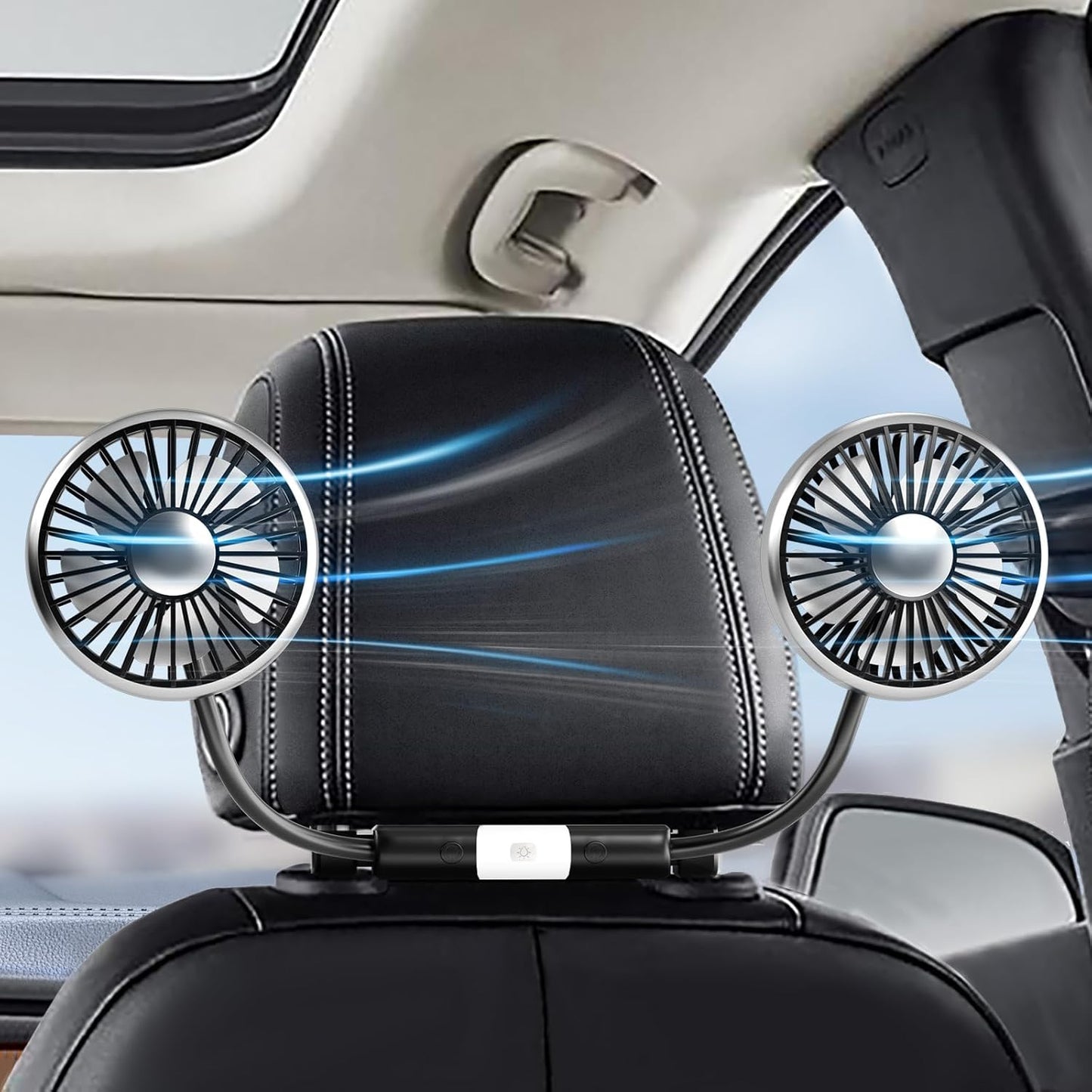2025 3-Speed 360 Dealswin Car Fan for Backseat Kids, Upgraded Dual-Head Car Seat Fans with LED Lights, and Rotatable