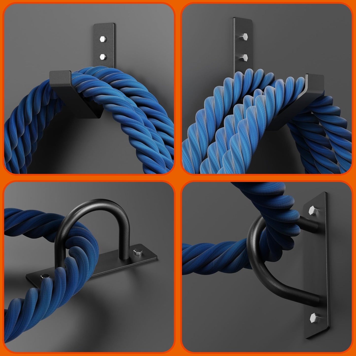 YUEYIN Battle Rope Wall Anchor Kit, Heavy Duty Steel Wall Anchor with Training Rope Organiser, Fitness Rope Wall Mount, Black