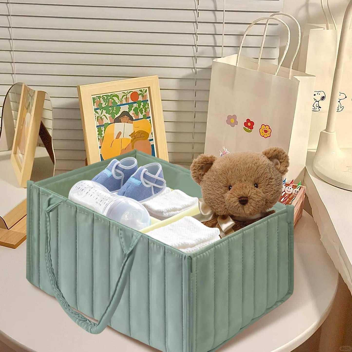 Skiennix Baby Diaper Caddy Organizer - Stylish Nursery Storage Bin for Diapers & Wipes | Perfect Baby Shower Gift