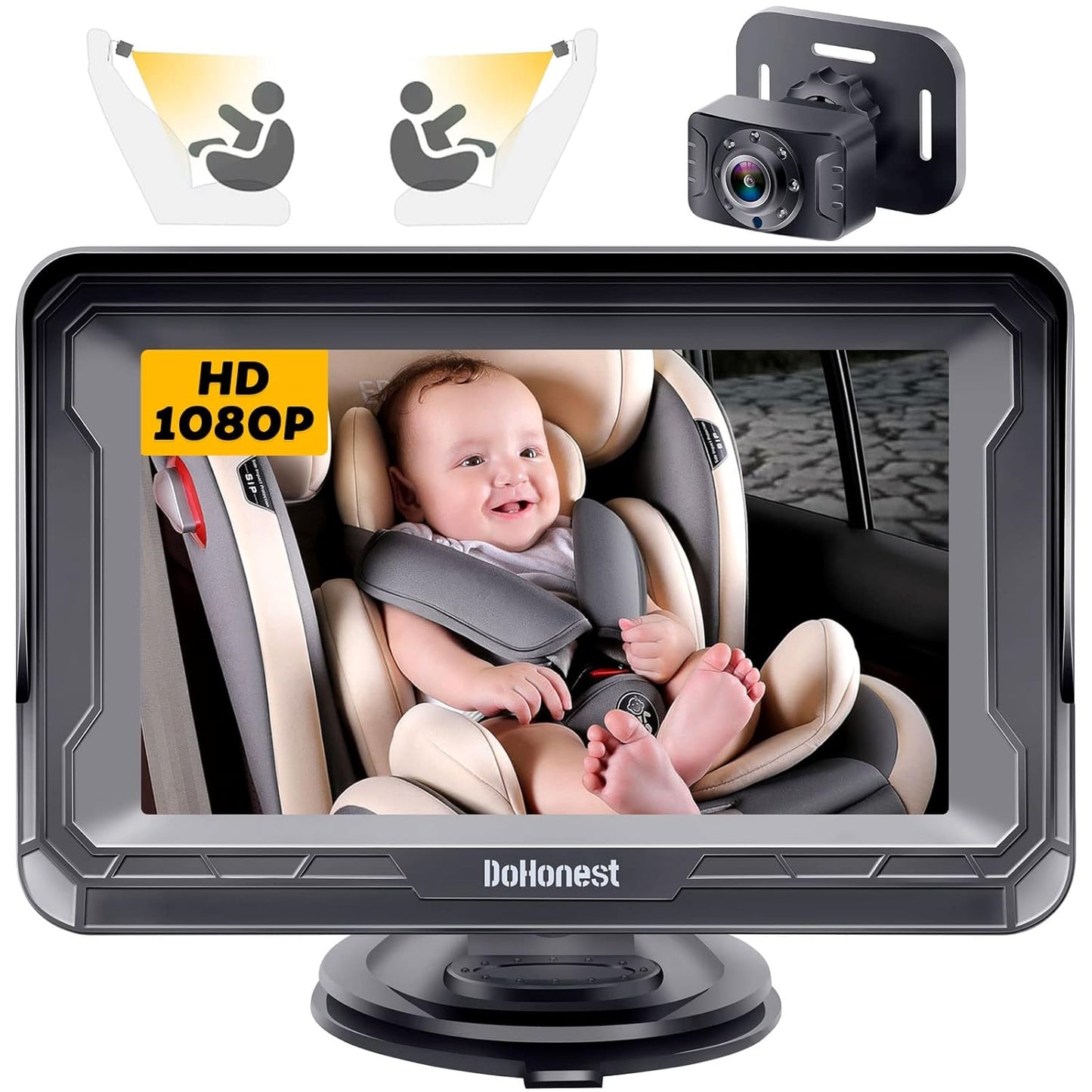 1080P Setup, DoHonest Baby Car Camera HD - Rear-Facing Car Baby Monitor with Night Vision, Adjustable View Angle, Easy