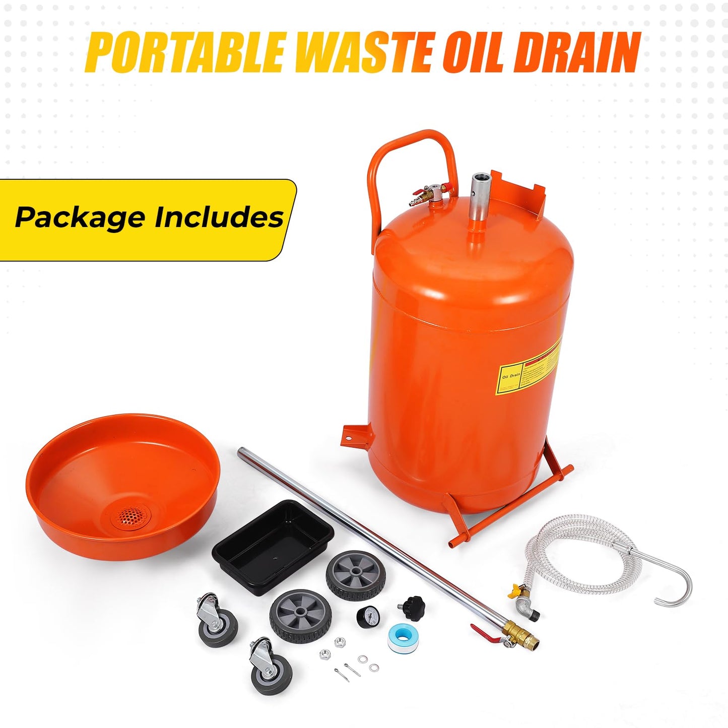 20 Gallon Waste Oil Drain Tank, Portable Air Operated Drainer With Adjustable Funnel Height 38"-65", Portable Oil Drain Container,15" Funnel Fluid Fuel Transfer Drainage With 360° Wheels & Toolbox