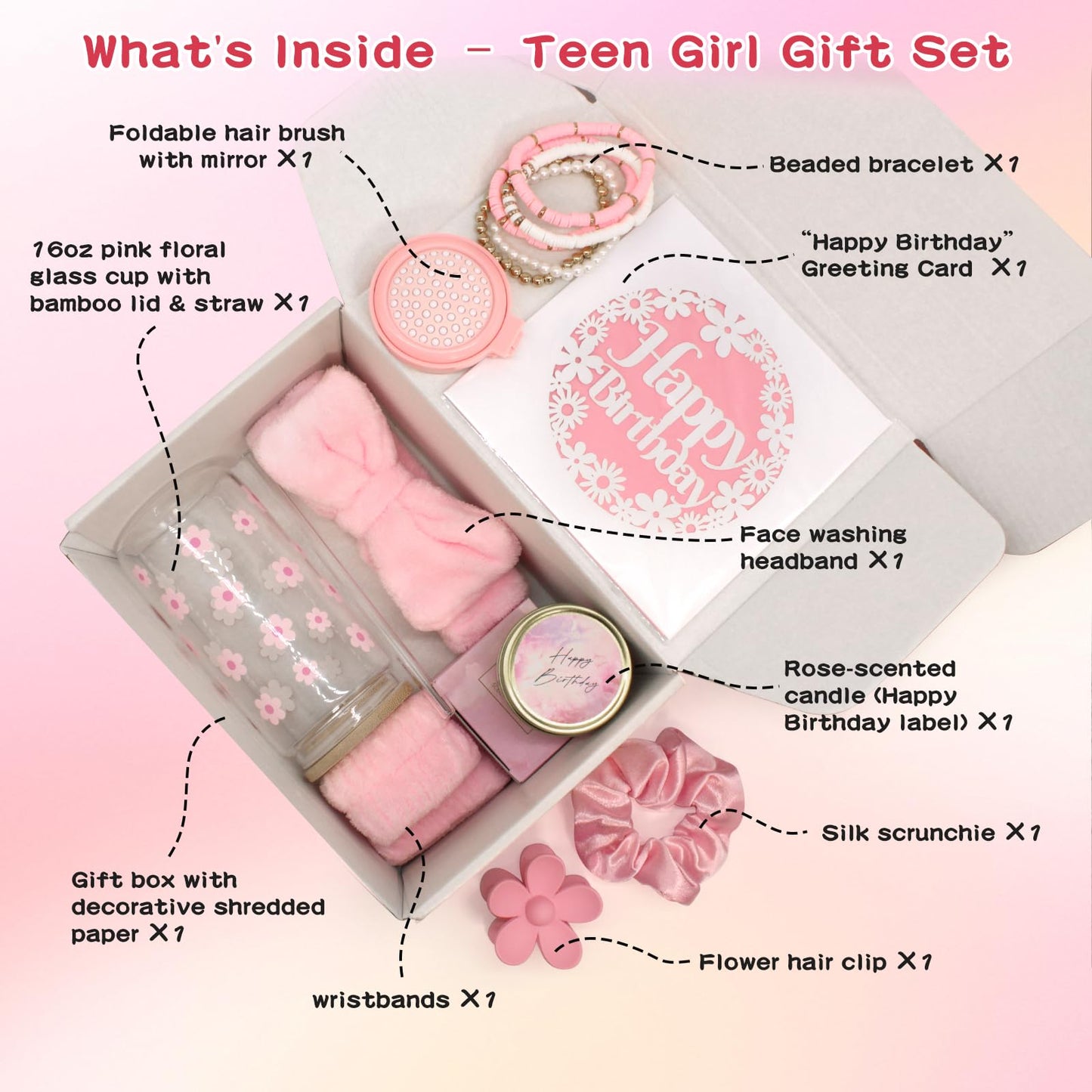 GooBird Birthday Gifts for Teen Girls &Women– Preppy Pink Gift Basket, 12–14 Cute & Trendy Gifts Ideas for Teenage Girls, Girly Gift Set for Her,Daughter, Sister, Best Friend or Niece