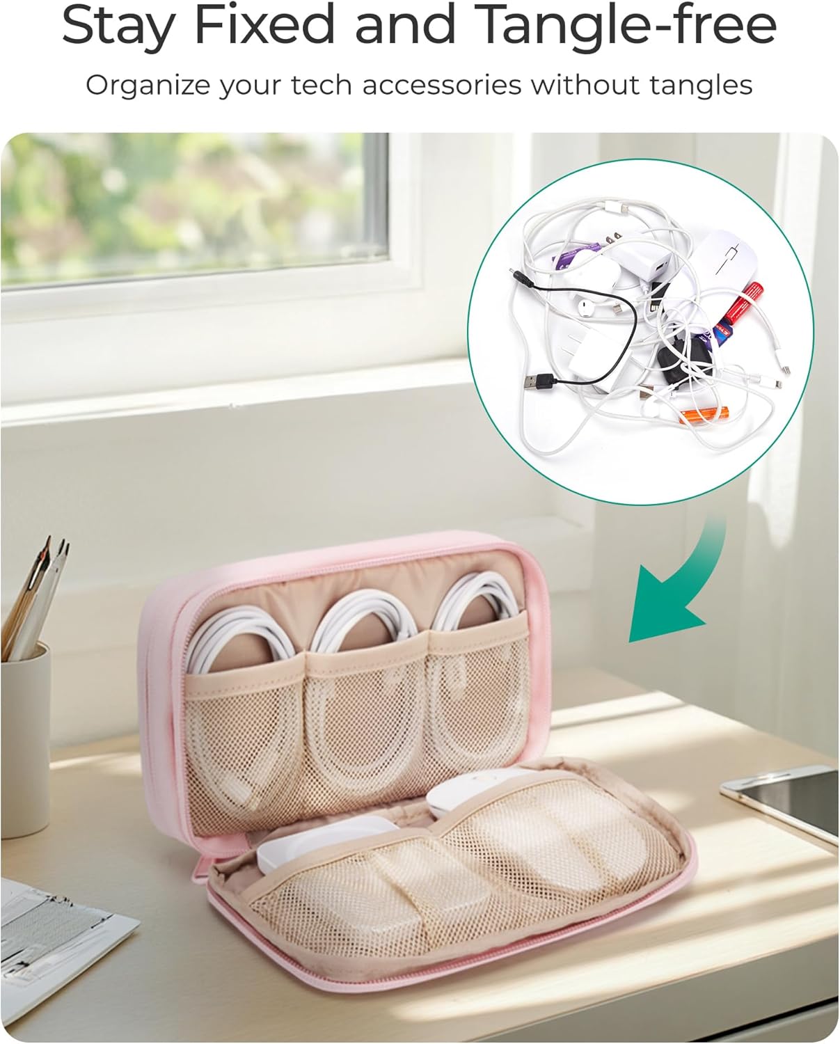 BAGSMART Electronics Organizer Travel Case, Cord Storage for Chargers Cables Phones, Compact Tech Accessories Pouch