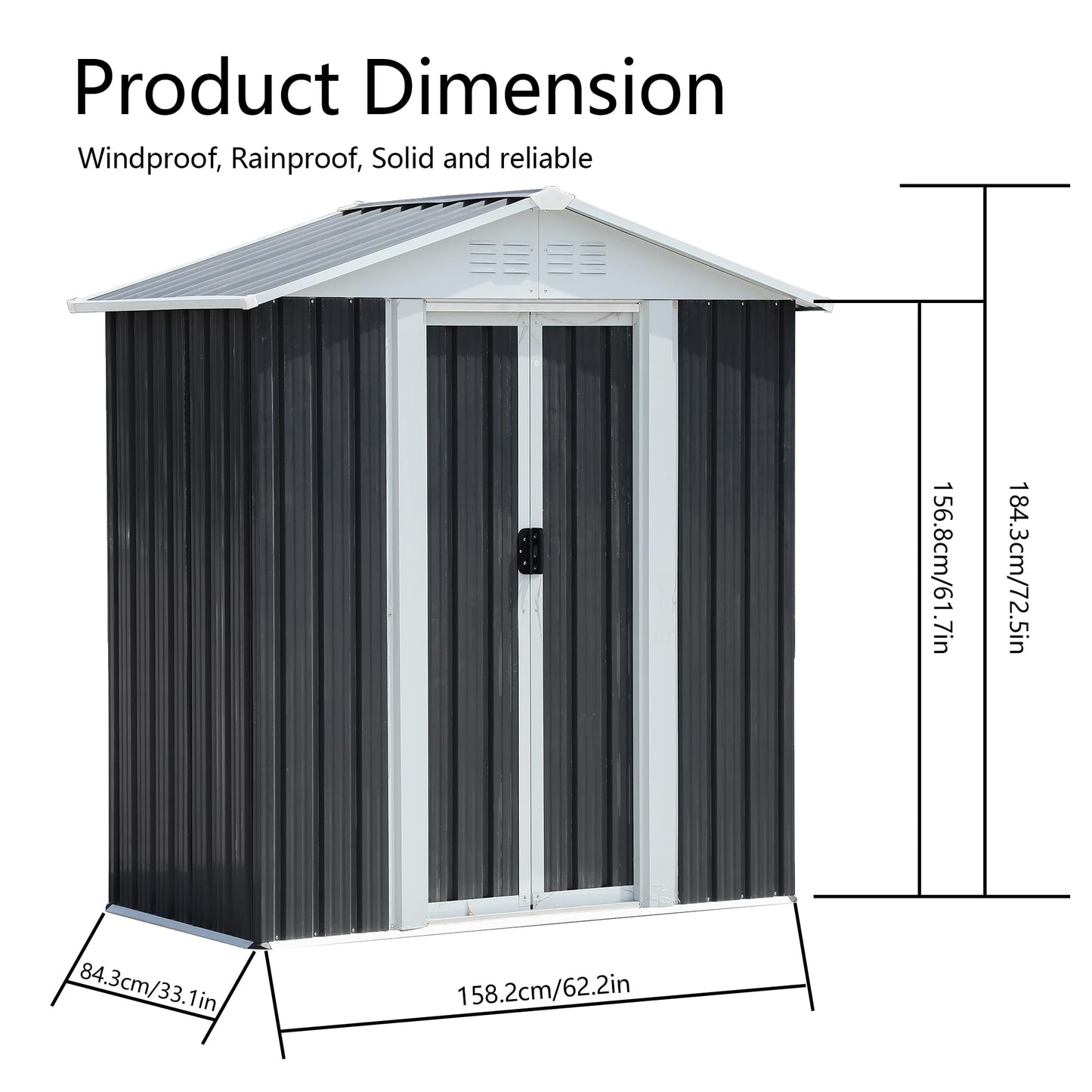 KEIKI 5x3FT Outdoor Storage Shed, Heavy-Duty Metal Storage Shed with Floor & Lockable Sliding Doors, Waterproof Tool Sheds for Garden, Backyard, Patio, Lawn