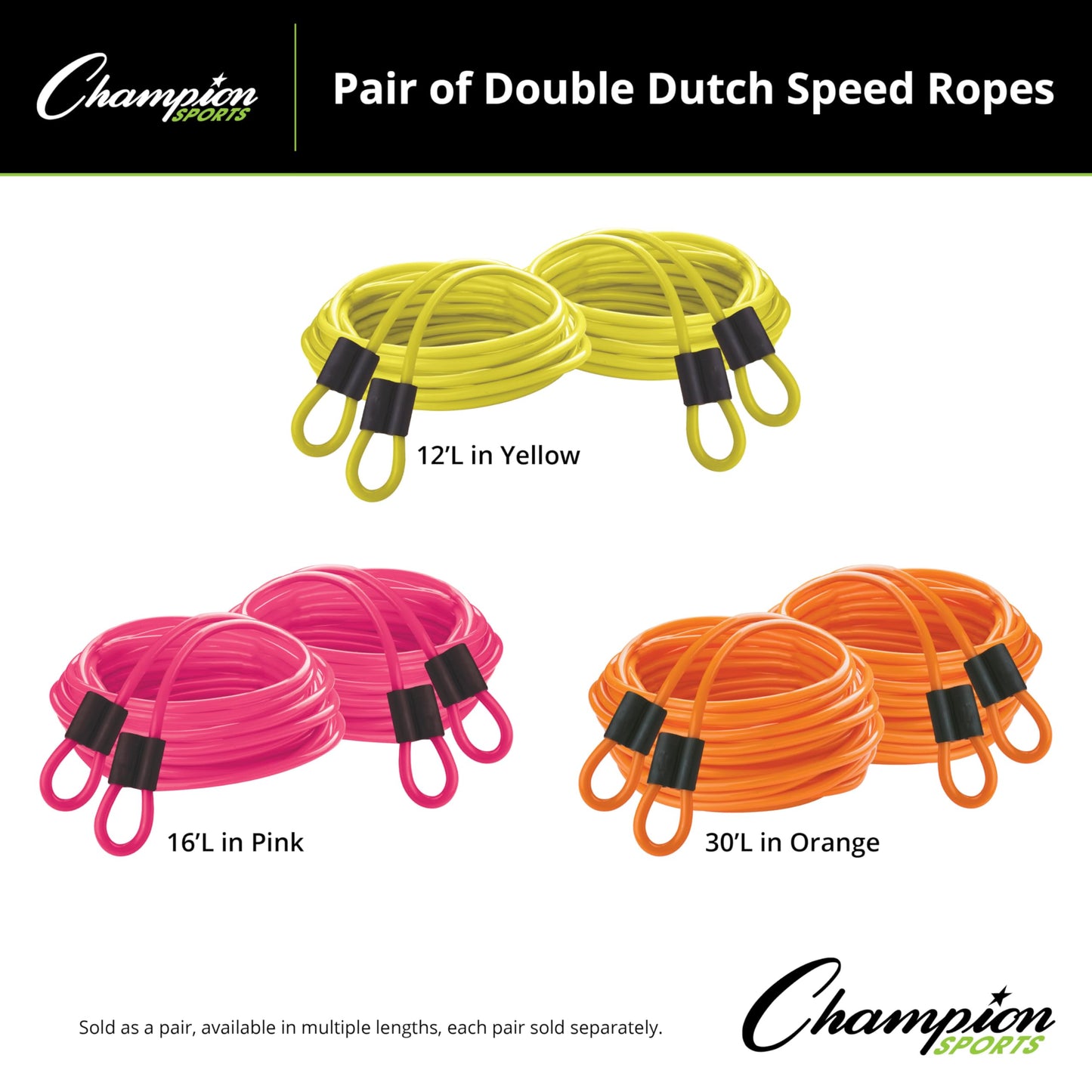 Champion Sports DD Series Double Dutch Licorice Jump Ropes - Pink, 16-Feet (Set)