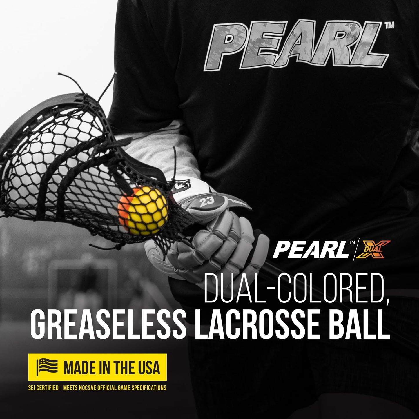 PEARL Guardian Sports Dual X Greaseless Lacrosse Balls, Yellow & Orange - 10 Pack - Dual Color Design for Better Tracking - SEI Certified to Meet NOCSAE & NCAA Standards - Made in USA