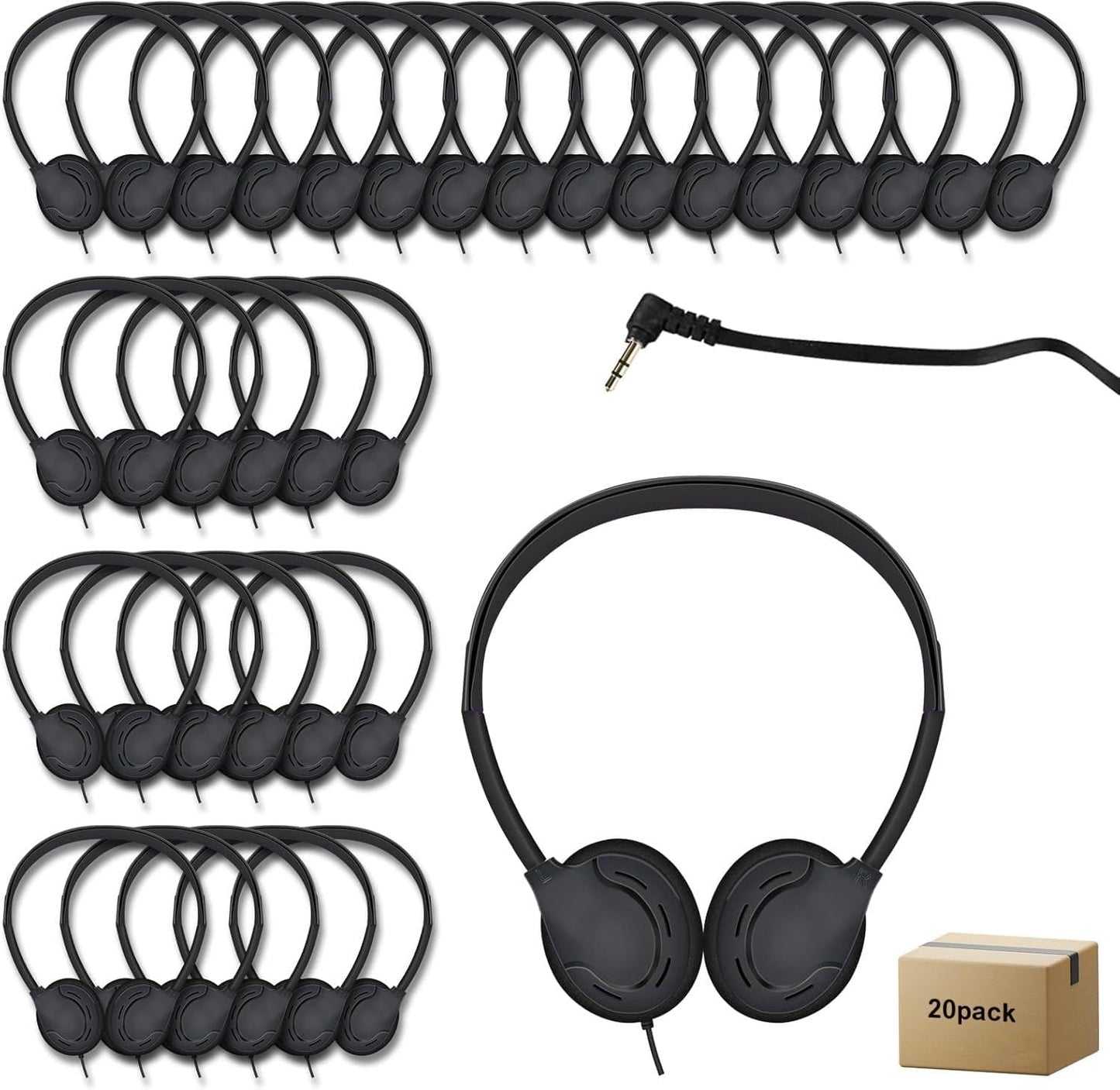 WAHUWAY 20 Pack 3.5 mm Adults(004 Class Bulk Headphones for Kids Students School Classroom Bulk Earphones Adjustable