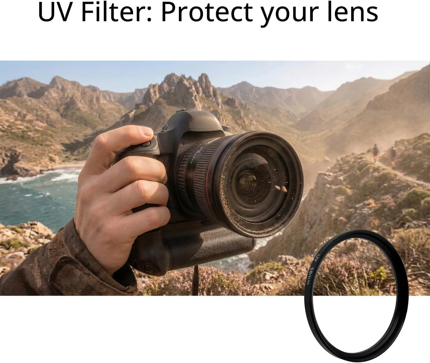 ANQUORA 58mm (2 APC-25 2 Lens Filter CPL + UV Filter Kit Pieces), Compatible with Lens Filter Phone Case, Includes