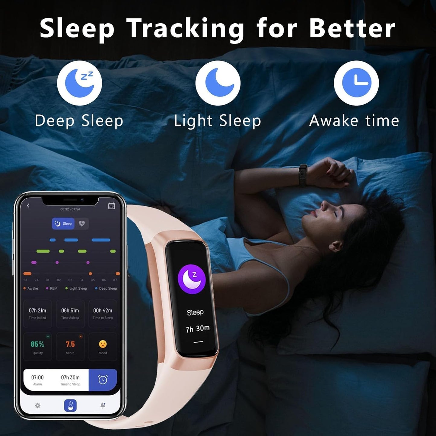Fitness Tracker with 24/7 Blood Oxygen Heart Rate and Sleep Monitor,IP68 Waterproof,1.10''AMOLED Touch Color Screen,Step Counter Health Activity Trackers for Women Men (Pink)