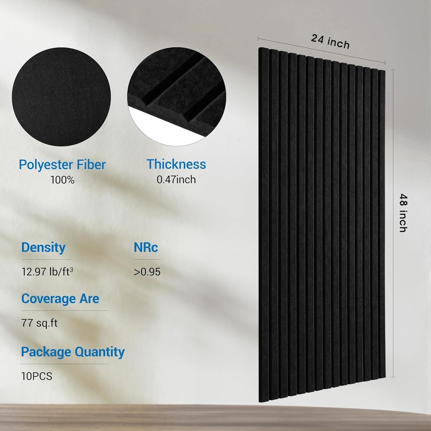 MAGICUBETIC 10 Pack Acoustic Panels,Thicker 0.47"Self-Adhesive Soundproof Wall Panels,High Density Sound Proof panels for Walls, Office, Reccording Studio, Home,Living Room-Black(Size-48 * 24 inch)