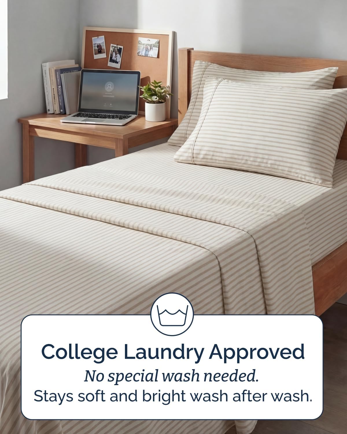 Skiennix Extra Deep Twin XL Sheet Set - 4-Piece Breathable Cooling Bedding - Soft Wrinkle-Free Beige Stripes