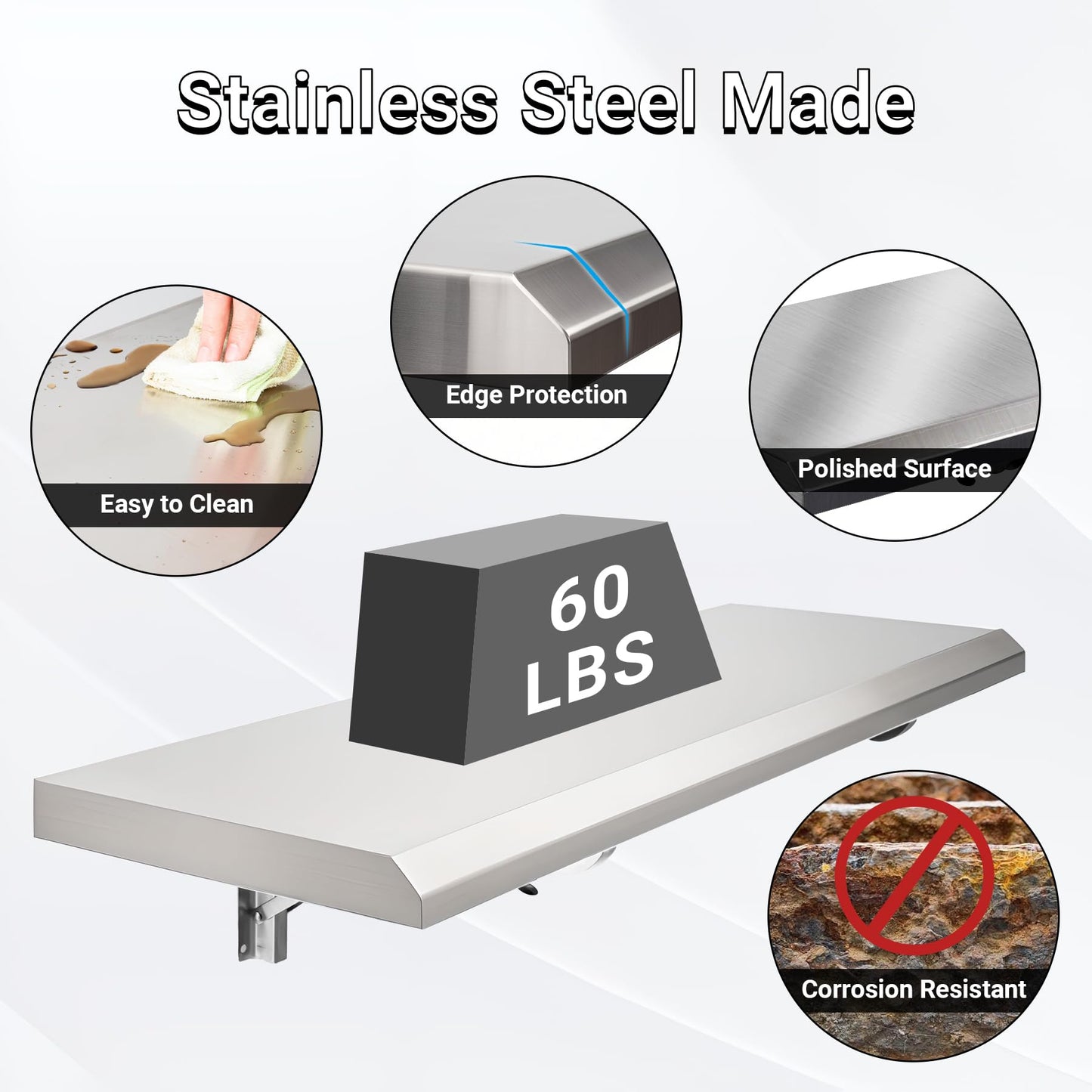 Toriexon Folding Concession Shelf 12" x 72", Spliced Style Drop Down Concession Serving Window, Stainless Steel Folding Shelf Serving Food Shelf for Windows