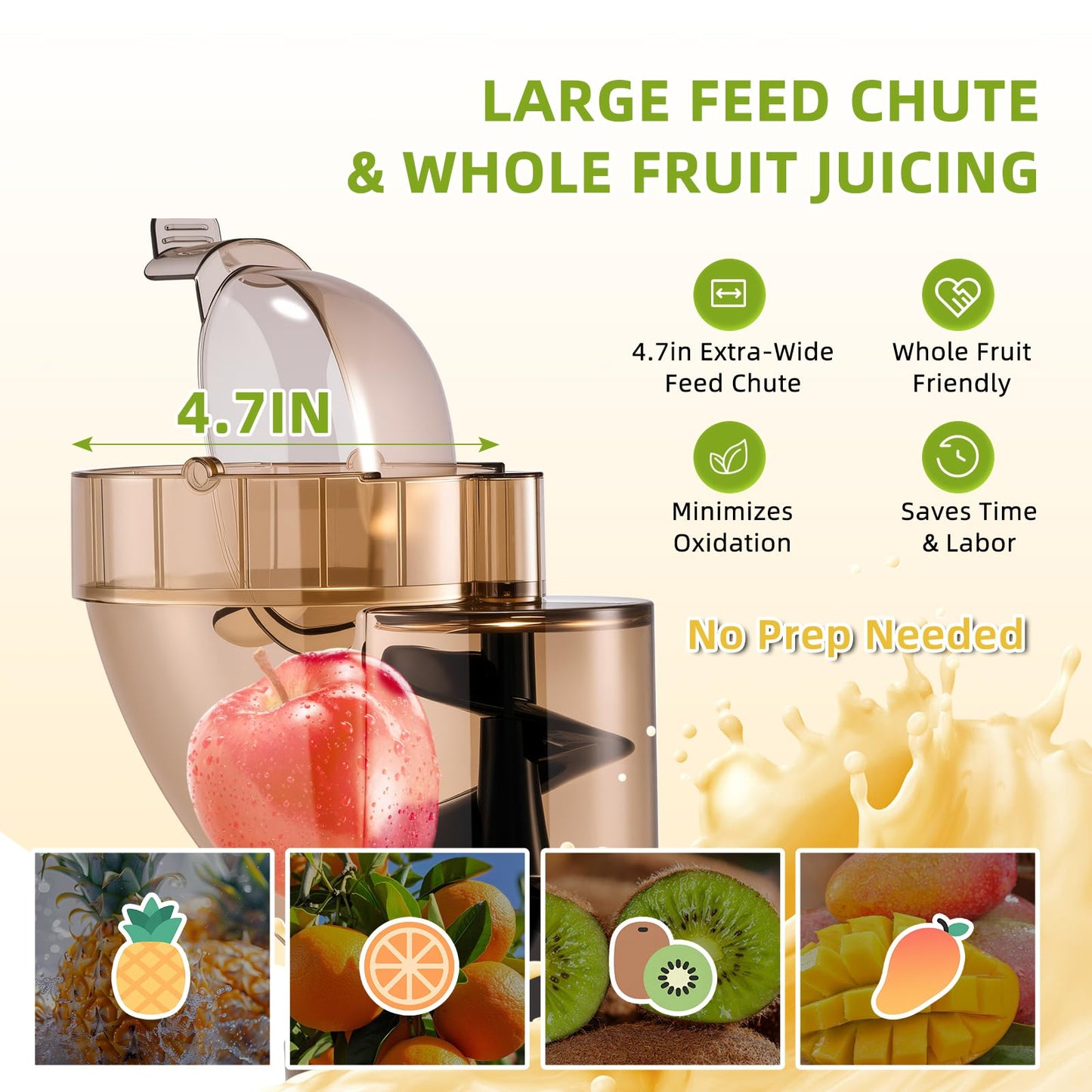 Flyseago Commercial 300W Cold Press Juicer Machines - Dual Outlet for Juice & Pulp, High Yield, Masticating Juicers, Heavy Duty Stainless Steel, Quiet Motor, Easy Clean for Restaurants, Bars