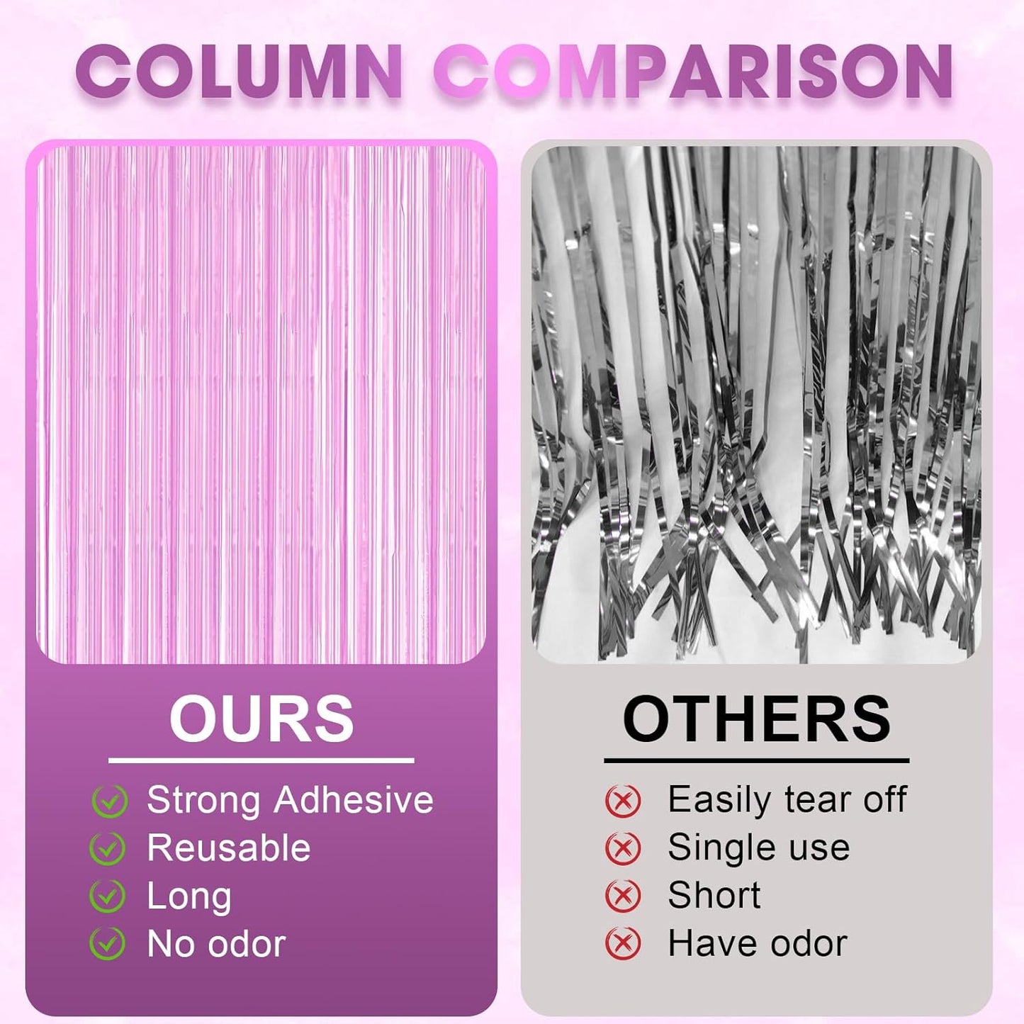Voircoloria Foil Fringe Backdrop Curtains - 3 Pack of 3.3 x 8.2 ft Pastel Purple Tinsel Streamers for Parties