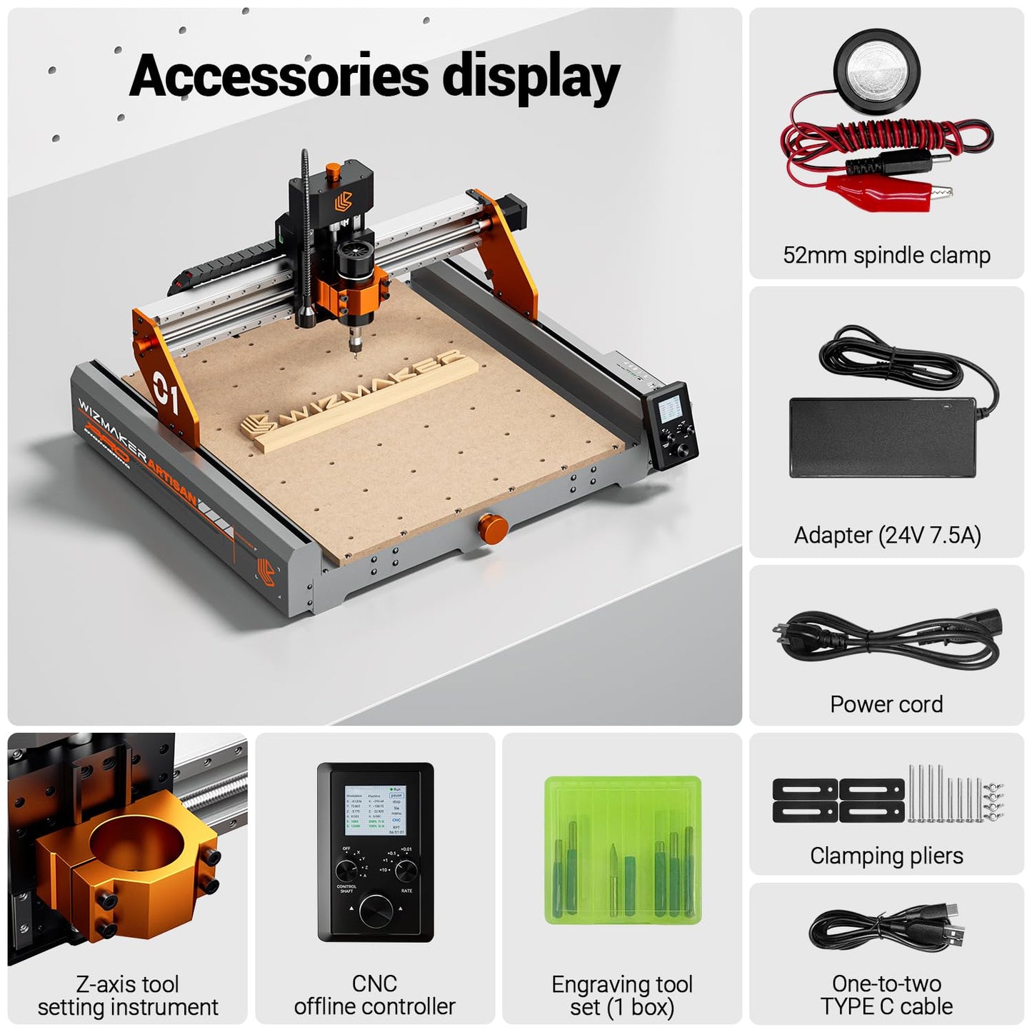 Artsian 01 CNC Router Machine 300W Spindle Power, 0.01mm Precision, 4-Axis Intelligent Controller, 420×420mm Workspace, Aluminum, Brass, Wood, Plastic, PCB Professional Desktop CNC Engraver
