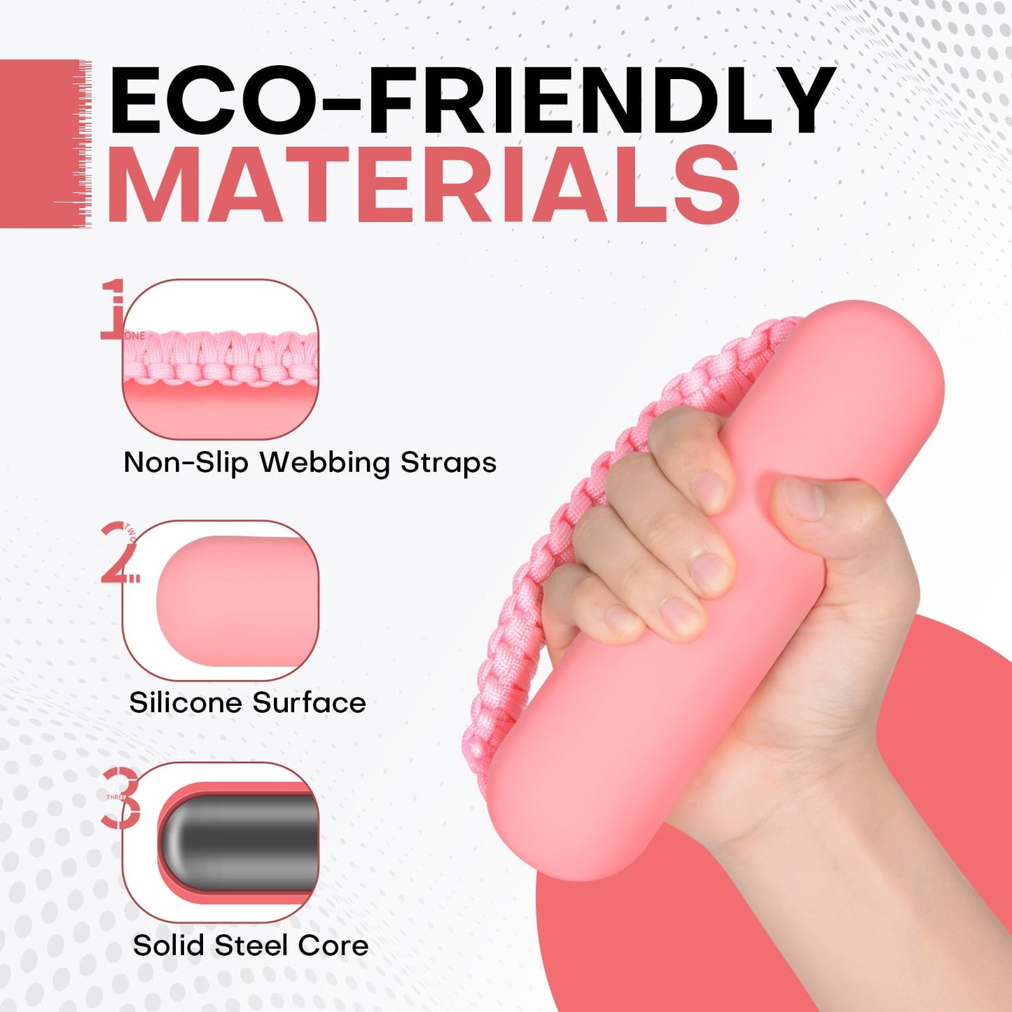 Hikeen Hand Weights Set for Women Men, Soft Dumbbells of 2 (1lb Each), Walking Weight with Hand Strap for Aerobics, Jogging, Running(Pink,2lb sets)