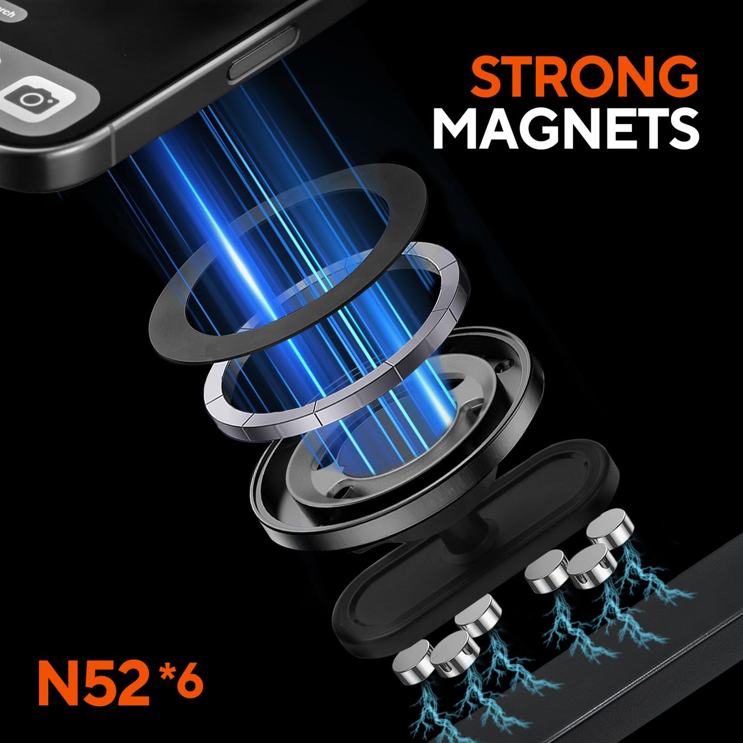 HOYXUN Gym Magnetic Phone Holder with Magnet Base Attach to Metal Surface, 360° Rotatable Gym Phone Holder Magnet Mount for Workout Recording, Compatible with MagSafe iPhone 17-12
