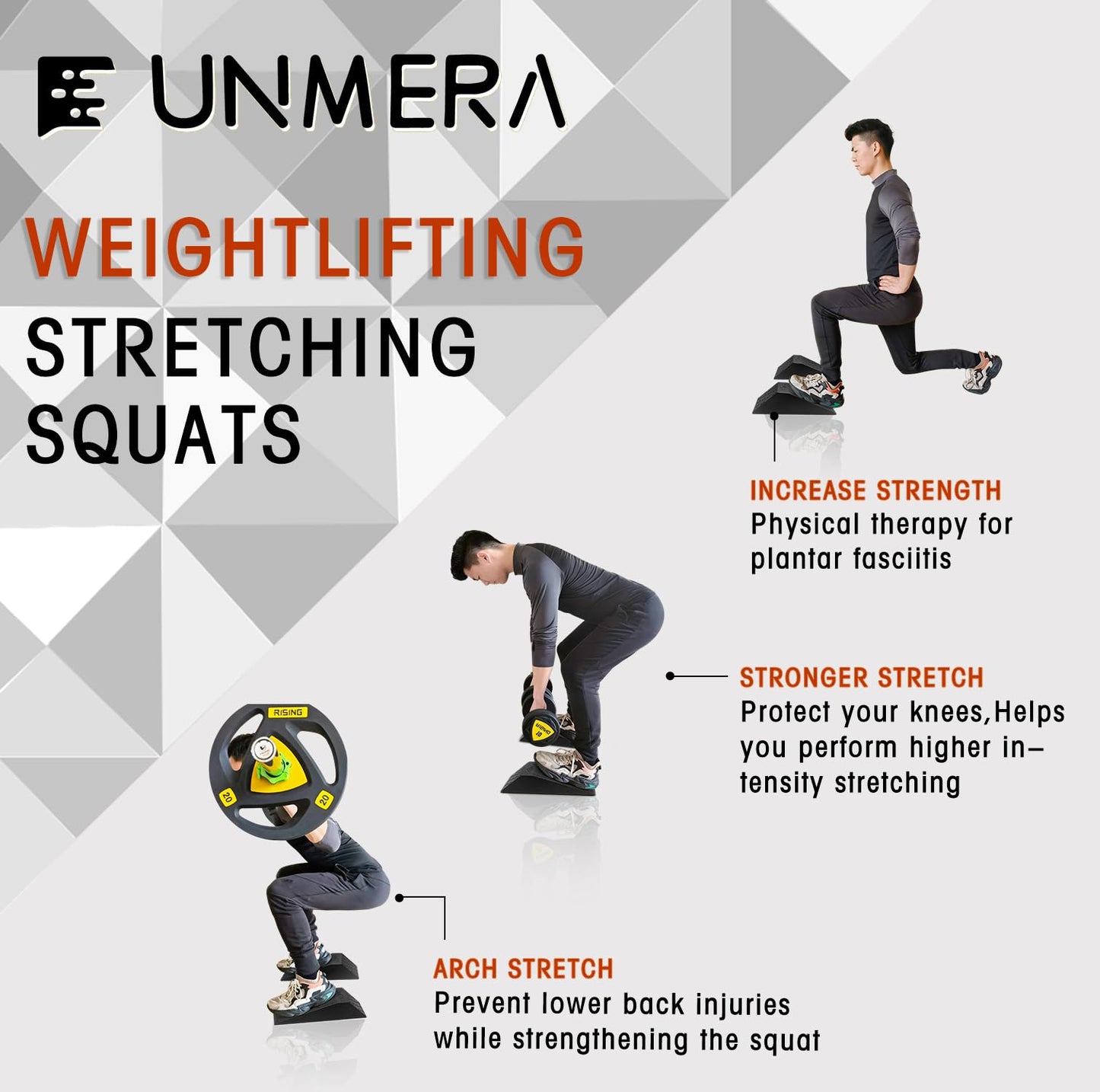 UNMERA Squat Wedge Block 2PCS Non Slip Professional Squat Ramp,Squat Platform for Heel Elevated Squats and Calf Raises,Slant Board Professional Squat Ramp for Weightlifting and Fitness