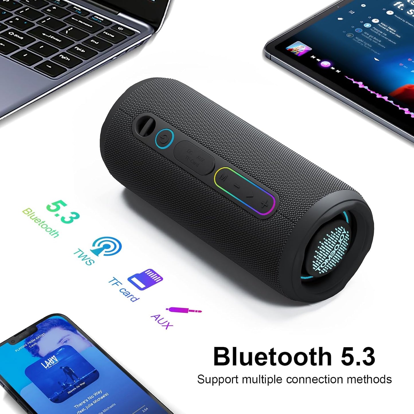 YOLOEMOT 24W IPX7 12H Portable Bluetooth Speaker, Deep Bass, Waterproof, TWS Pairing, RGB Lights, Playtime, Outdoor