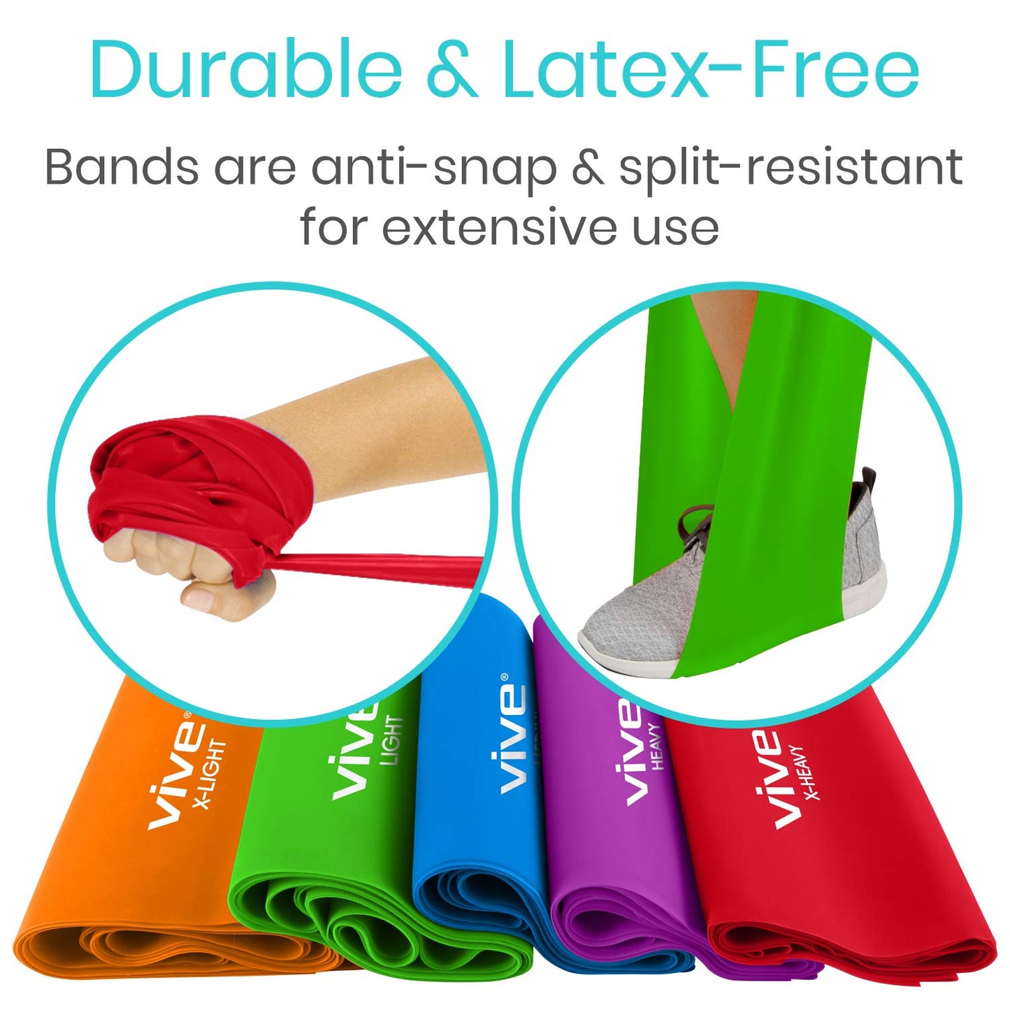 Vive Resistance Bands for Working Out (5 Pack) - Exercise & Workout Resistance Kit - Stretch, Elastic Loop Bands for Physical Therapy, Pilates, Yoga & Gym, for Men & Women (Flat)