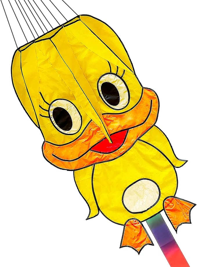 Duck Pattern Kites for Kids, Cute Large Kite Duck Kite with Long Colorful Tail for Kids & Adults, Easy to Fly Kite for Beginners Outdoor Activities