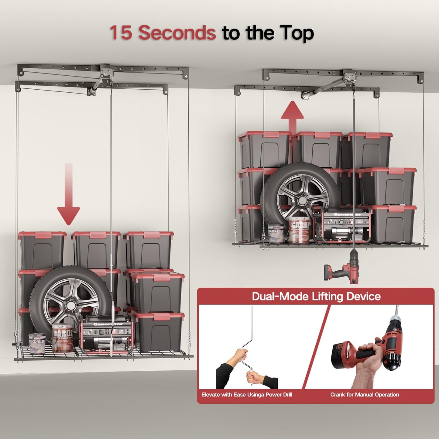 KOKORACKER Overhead Garage Storage Rack, Adjustable Heavy-duty 4x4 Ft Ceiling Storage Racks with Safety Lock, Ideal for Garage Storage Lifting Organization System, 250lbs Capacity