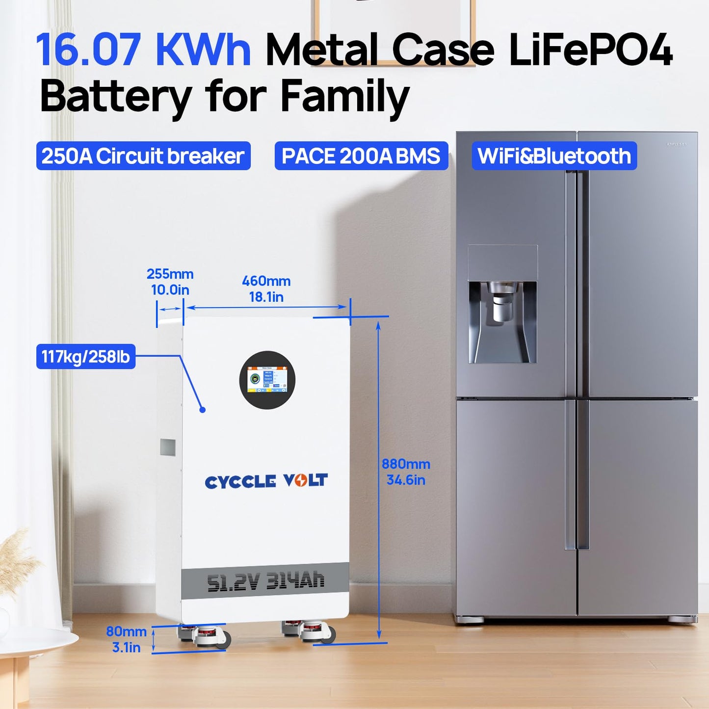 CYCCLEVOLT 48V 300Ah (314Ah) LiFePO4 Lithium Battery with 200A PACE BMS, 16KWh Solar Battery, WiFi&Bluetooth, RS485/CAN, 250A Circuit Breaker, 8000+ Cycles for Off-Grid, Solar System, RV, Farm Energy