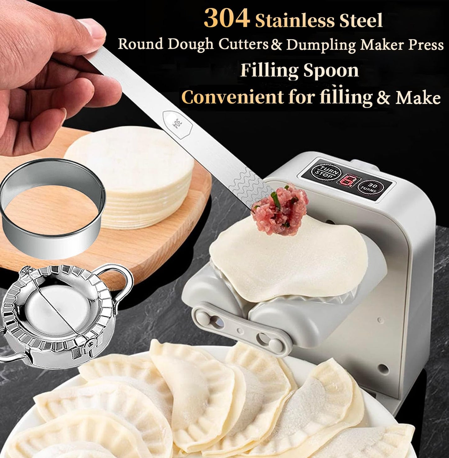 Electric Dumpling Maker Rechargeable Automatic Dumpling Maker Machine Mould 2 Modes,Household Easy Quick Dumpling Pierogi Maker Machine with Empanada Maker Press,Dough Cutter,Spoon