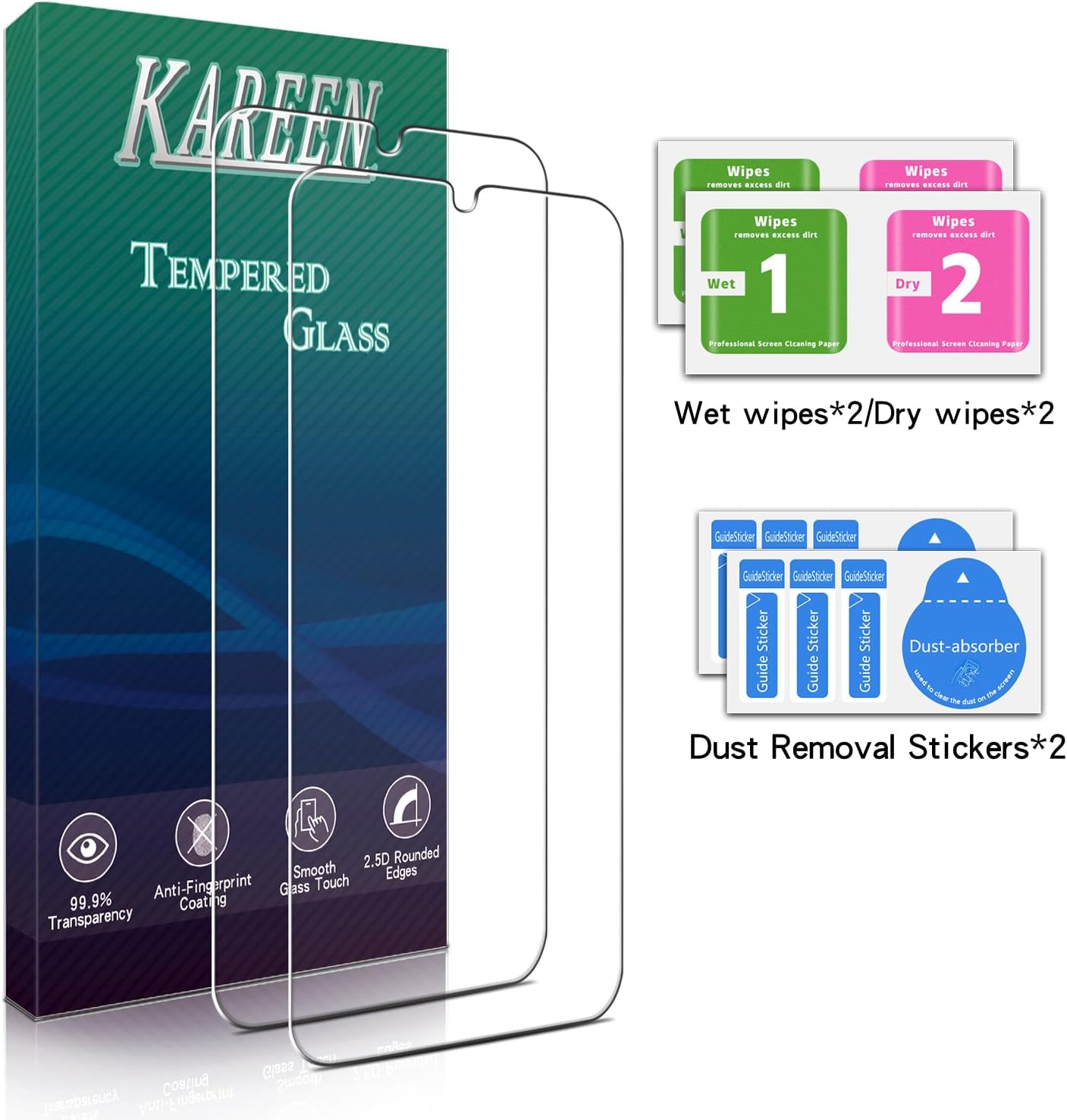 2-Pack A15 5G 9H KAREEN Screen Protector for Samsung Galaxy Tempered Glass, Anti Scratch, Bubble Free, Hardness, Easy