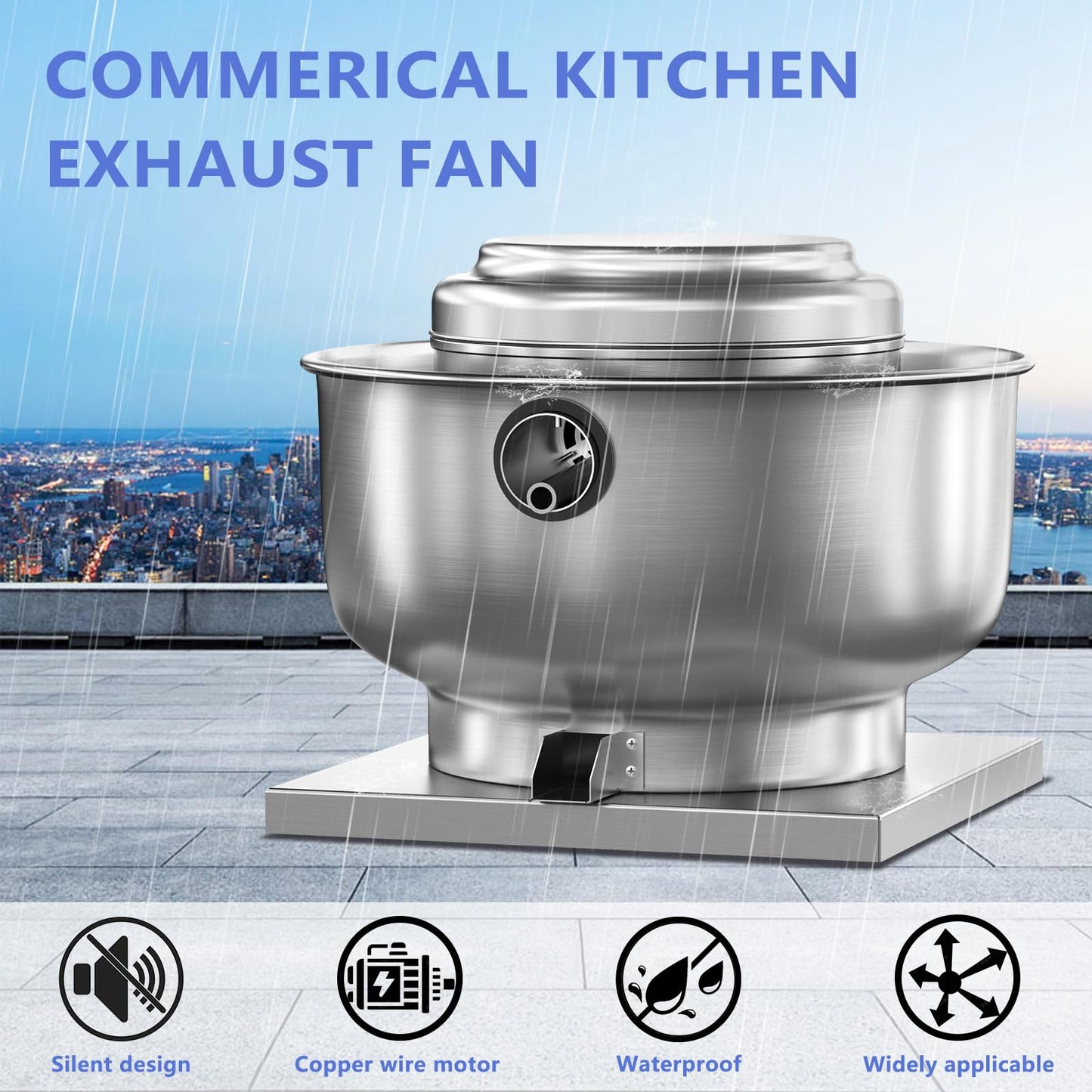 FICBXRA Restaurant Canopy Hood Grease Rated Exhaust Fan- Truck High-Speed Direct Drive Centrifugal Upblast Exhaust Fan 1/6 HP 110 Volt Single Phase Motor 800 CFM