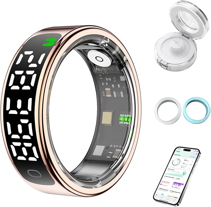 Smart Health Ring for Women Men, Smart Ring Fitness Tracker for iOS Android, Heart Rate, Blood Oxygen, Blood Pressure, Sleep Monitoring,5ATM Waterproof, No Subscription Fee (Gold, 11#)