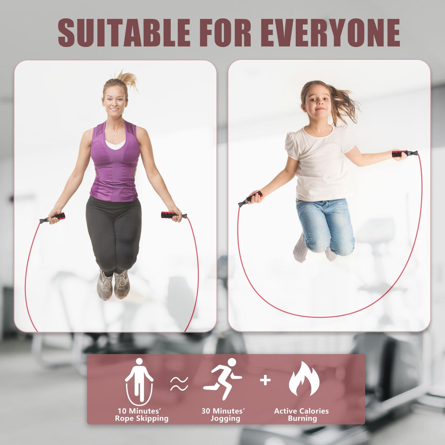 Jump Rope with Adjustable Length Cotton Rope Double Bearing Skipping Rope for Women Men Kids Jumprope Suitable Home, Gym, School Workout Equipment for Fitness & Weight Loss