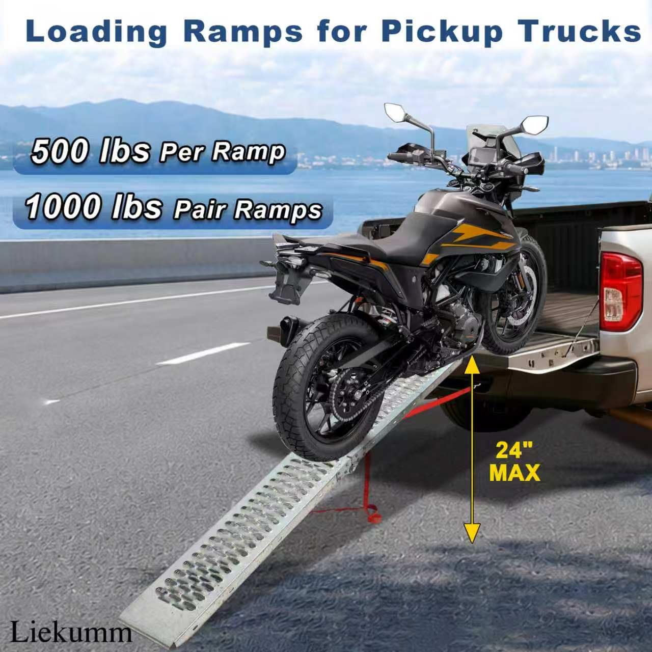 LIEKUMM 67" ATV Ramps 2-Pack, 1000 lbs Capacity Folding Loading Ramps 500 lbs Each, Heavy Duty Steel Truck Ramps for Pickup Trucks, Trailer, Lawn Mower