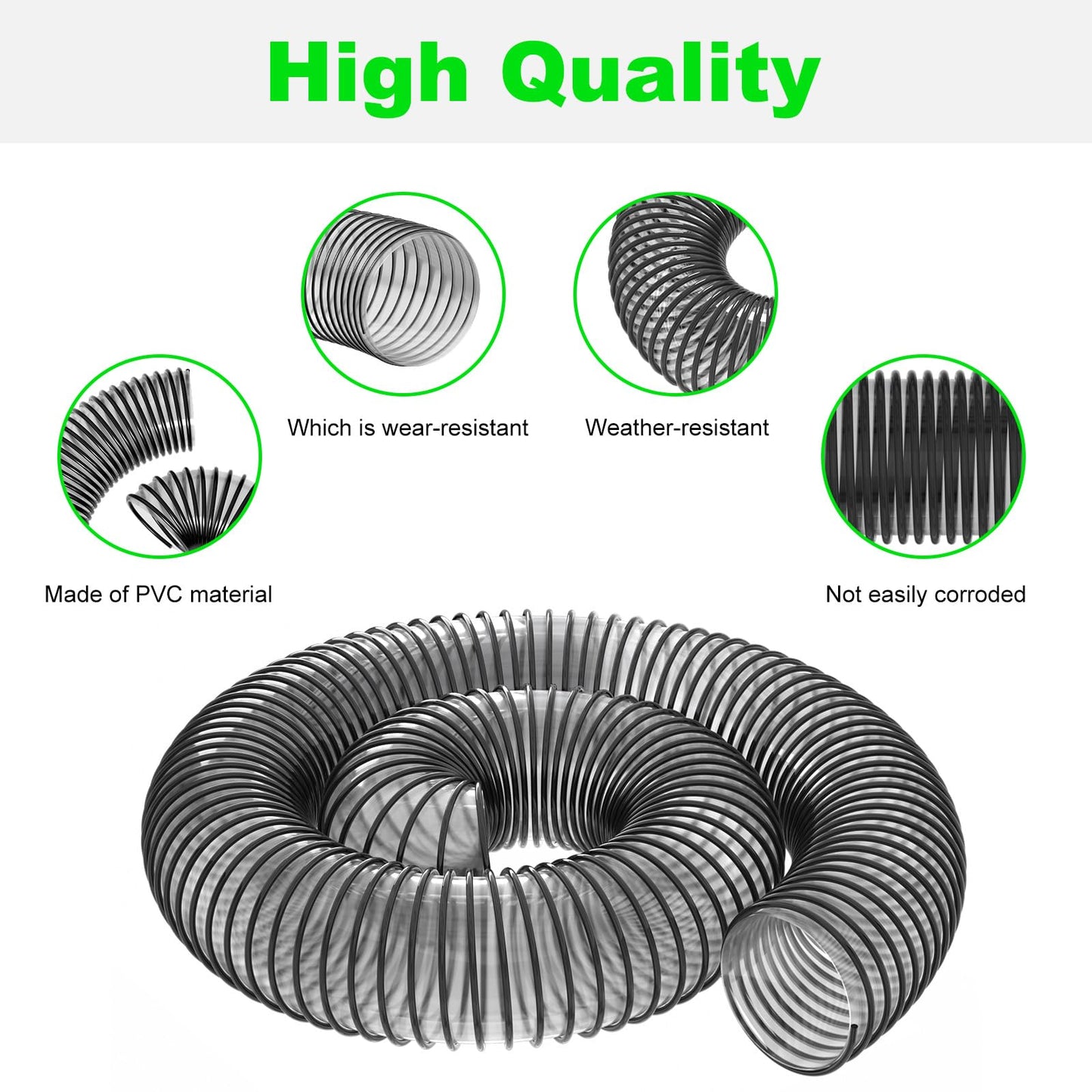 Leaf Vacuum Dust Collection Hose 8 Inch x 6 Foot PVC Flexible Grass Catcher Bagger Hoses Replacement DR Agri-Fab Etc Brands Lawn Leaf Blowers Hose
