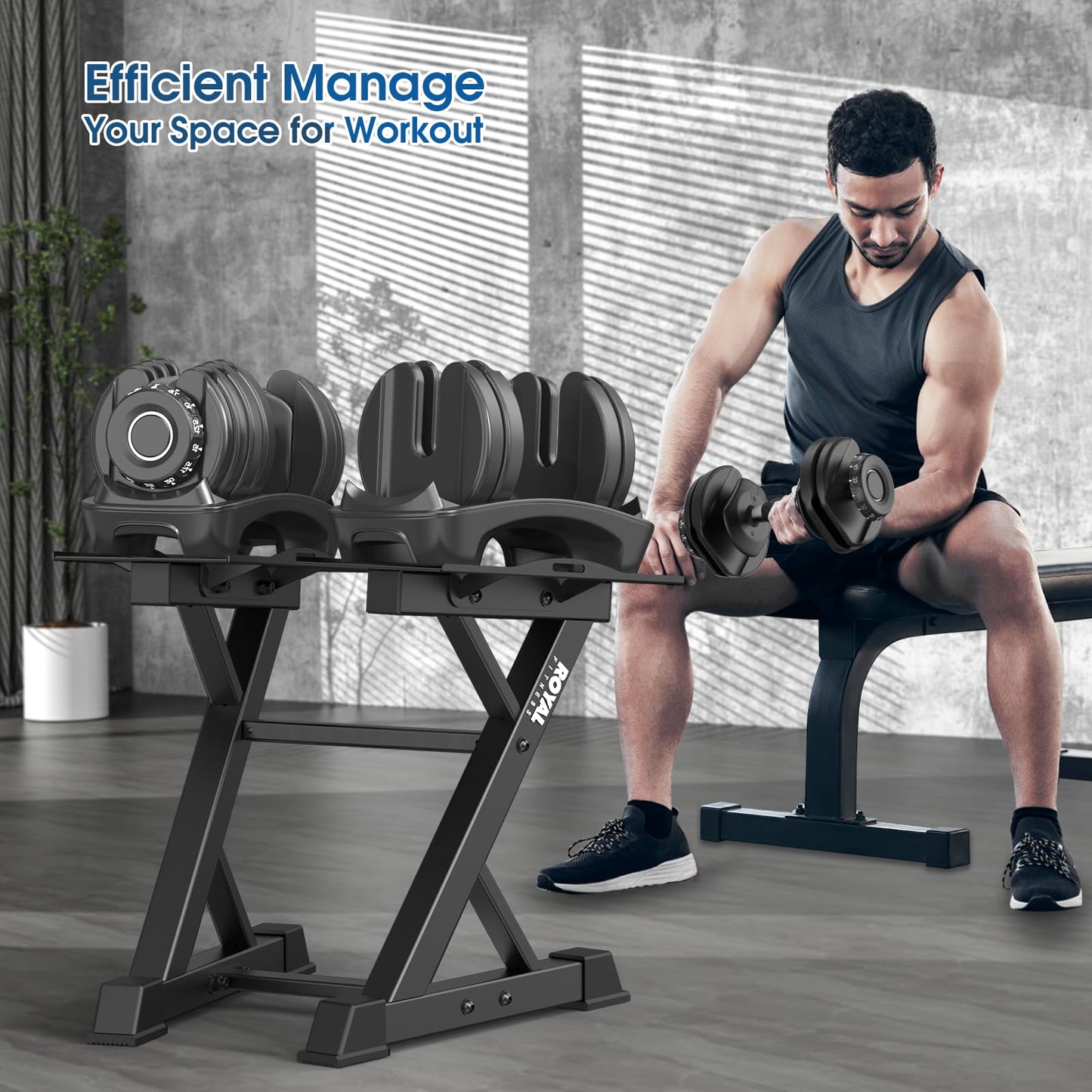 Royal Fitness Adjustable Dumbbell Rack Weight Rack Heavy Duty, Home Gym Dumbbell Storage Stand Holder, Black