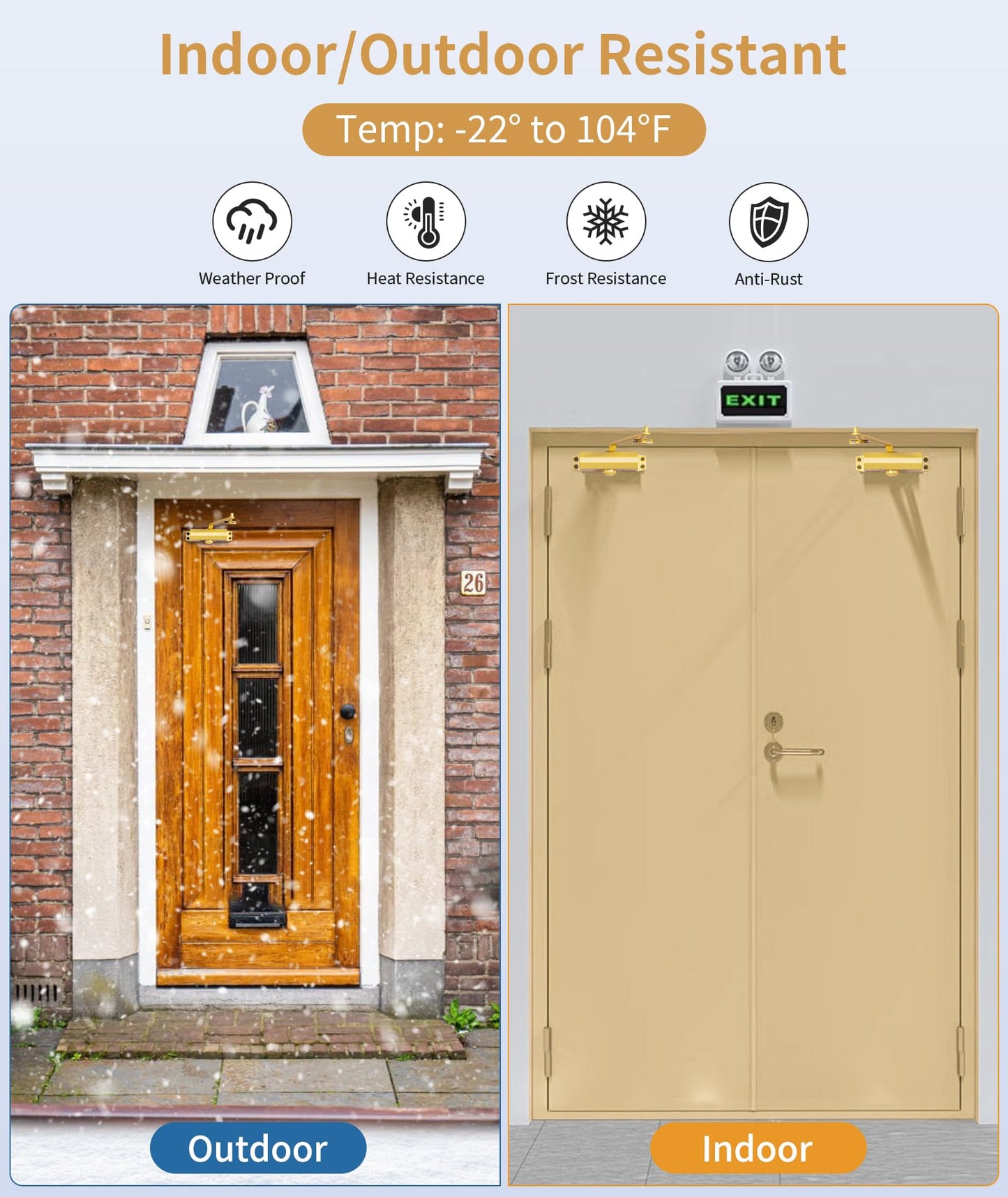 Baridwon Dullgolden Hydraulic Door Closer Medium Size, Automatic No Slam for Home & Commercial Use